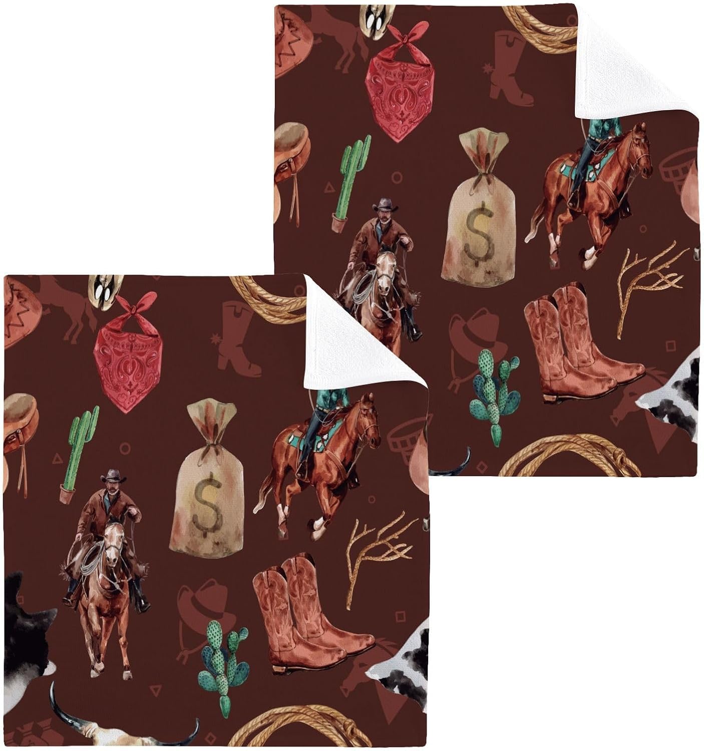 FUGIDOG Wild West Washcloths Set of 2 12x12 Inch