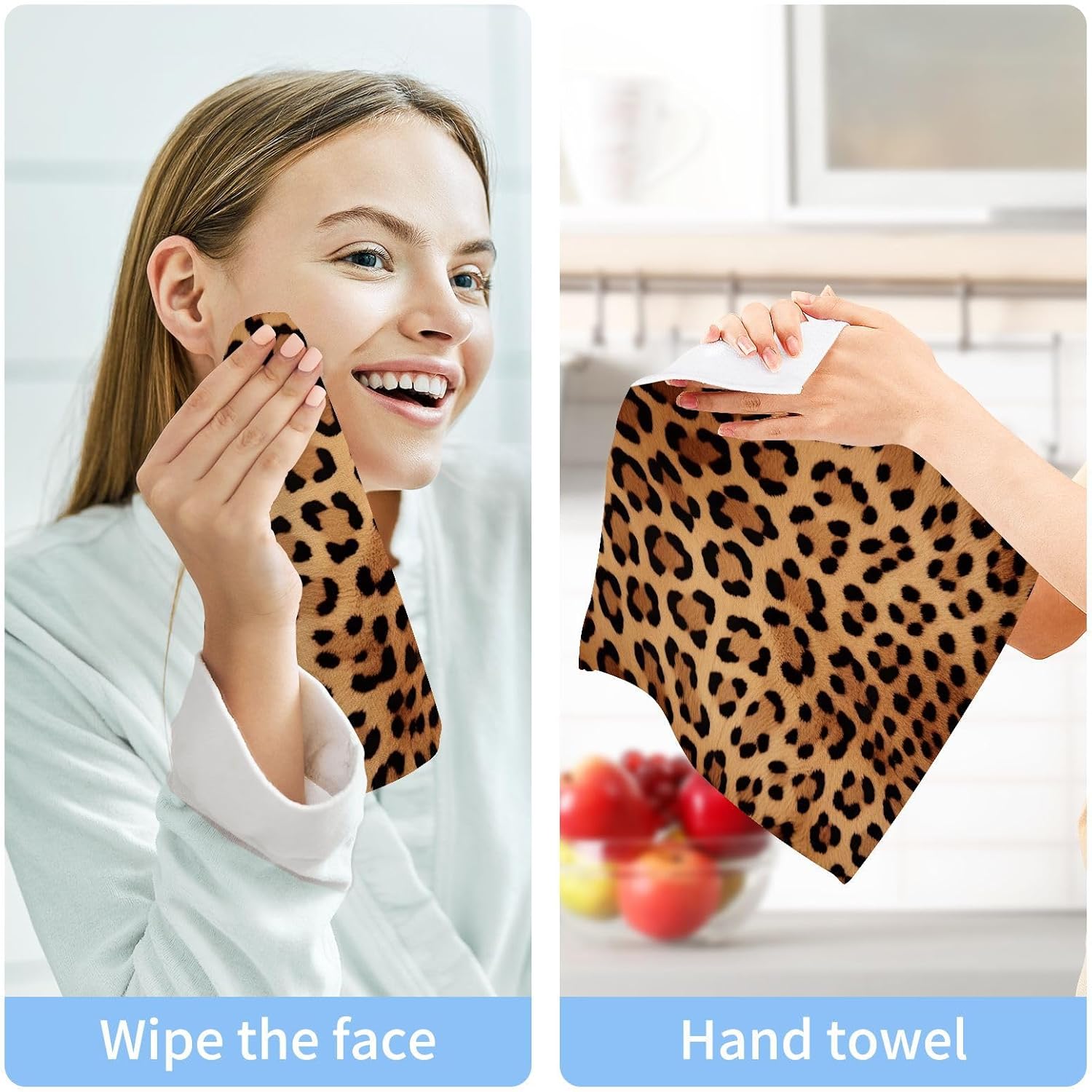 Xigua Leopard Print Washcloths - 2 Pack Soft Absorbent Face Towels