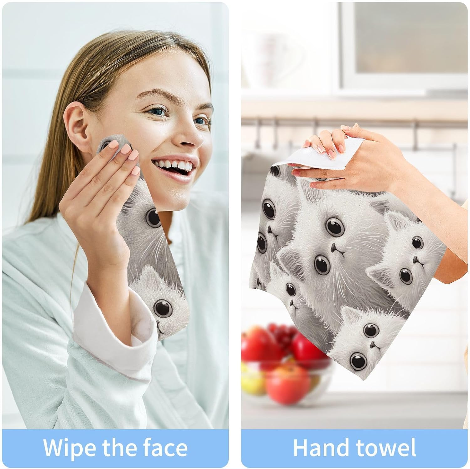 2-Pack White Cats Washcloths