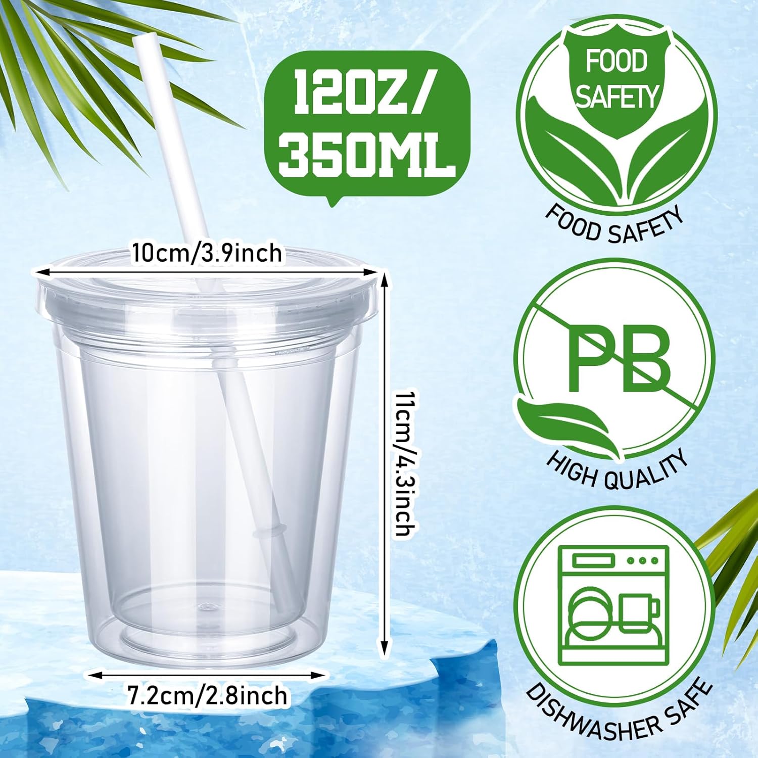 FoldTier 15 Pcs Clear Tumblers with Lid and Straw for Kids
