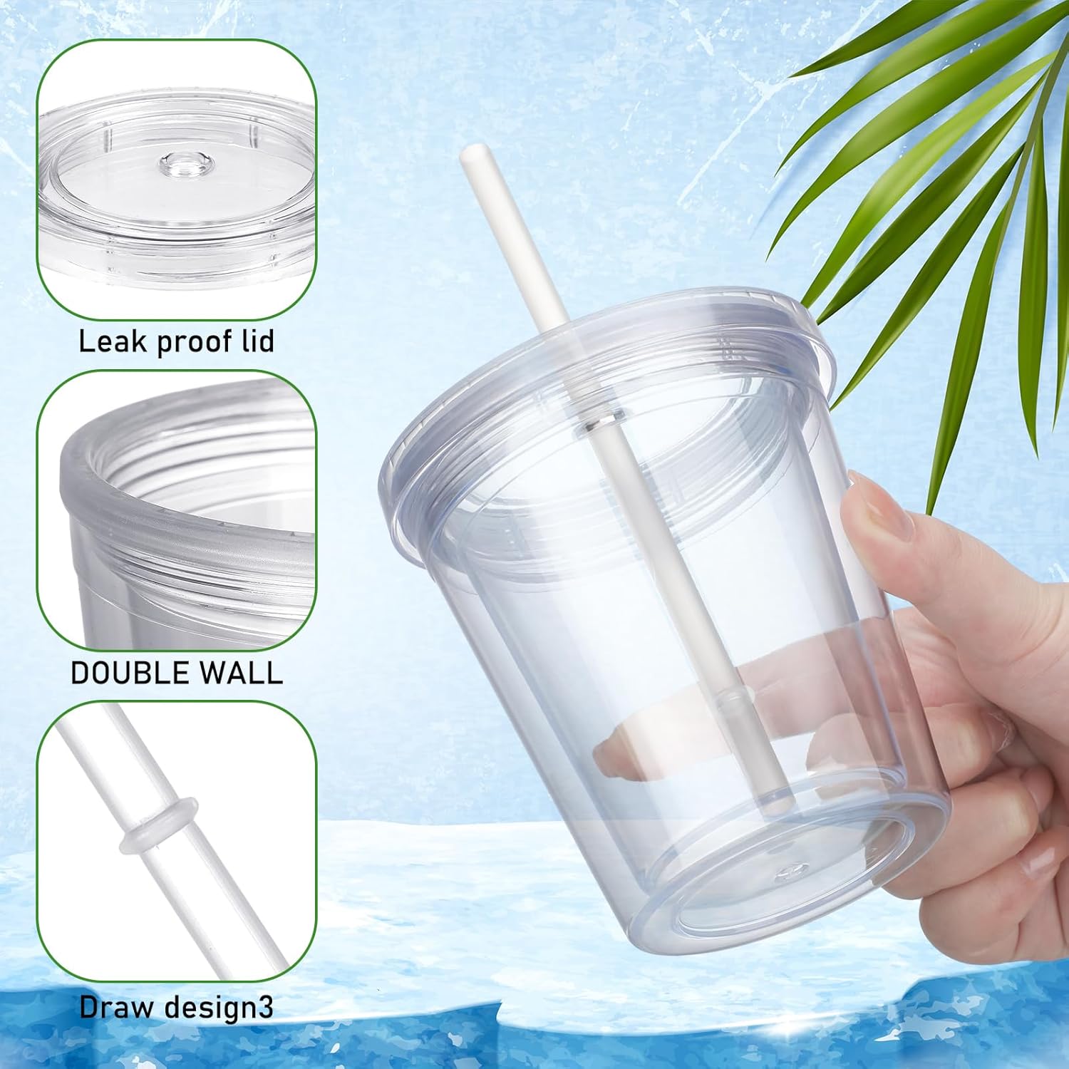 FoldTier 15 Pcs Clear Tumblers with Lid and Straw for Kids