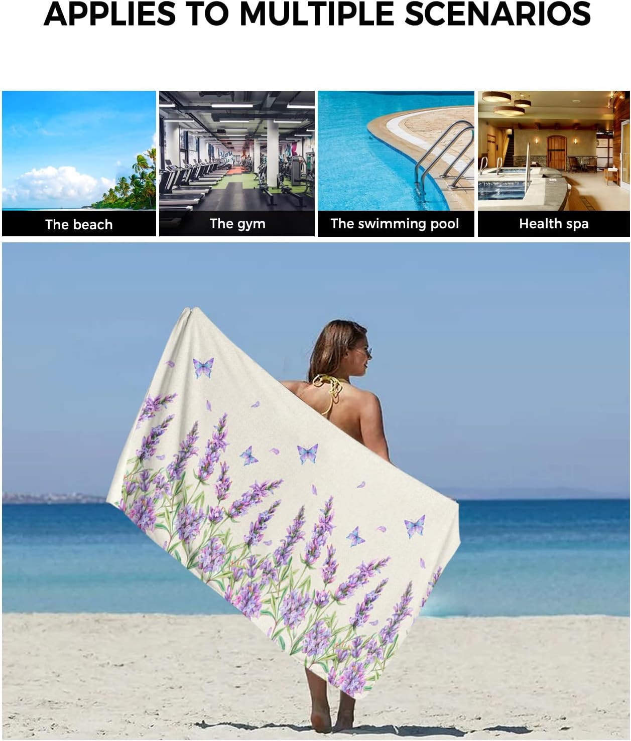 Chees D Zone Bath Towel SetPurple Floral Lavender Butterfly Soft Cotton Towels