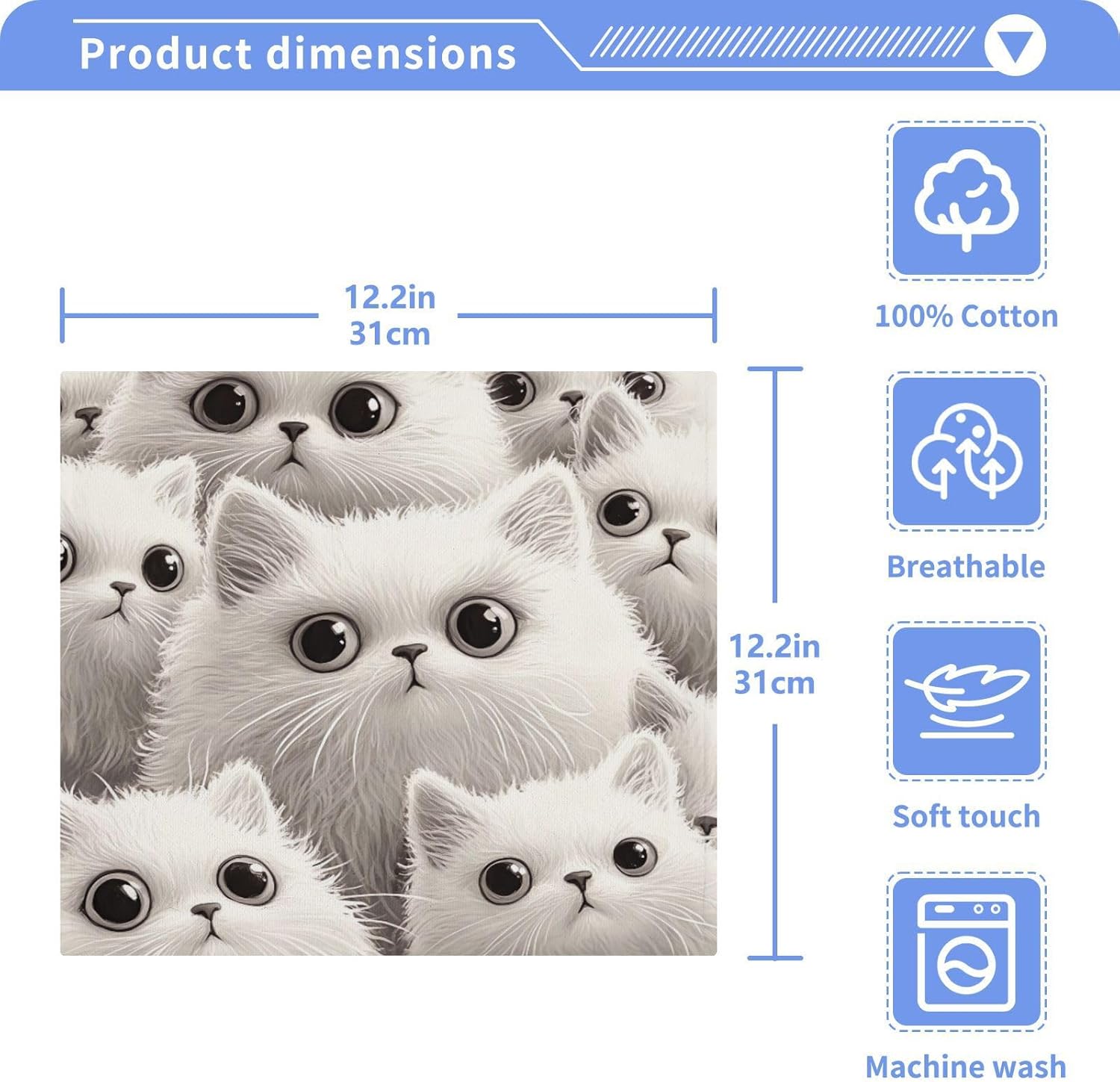 2-Pack White Cats Washcloths