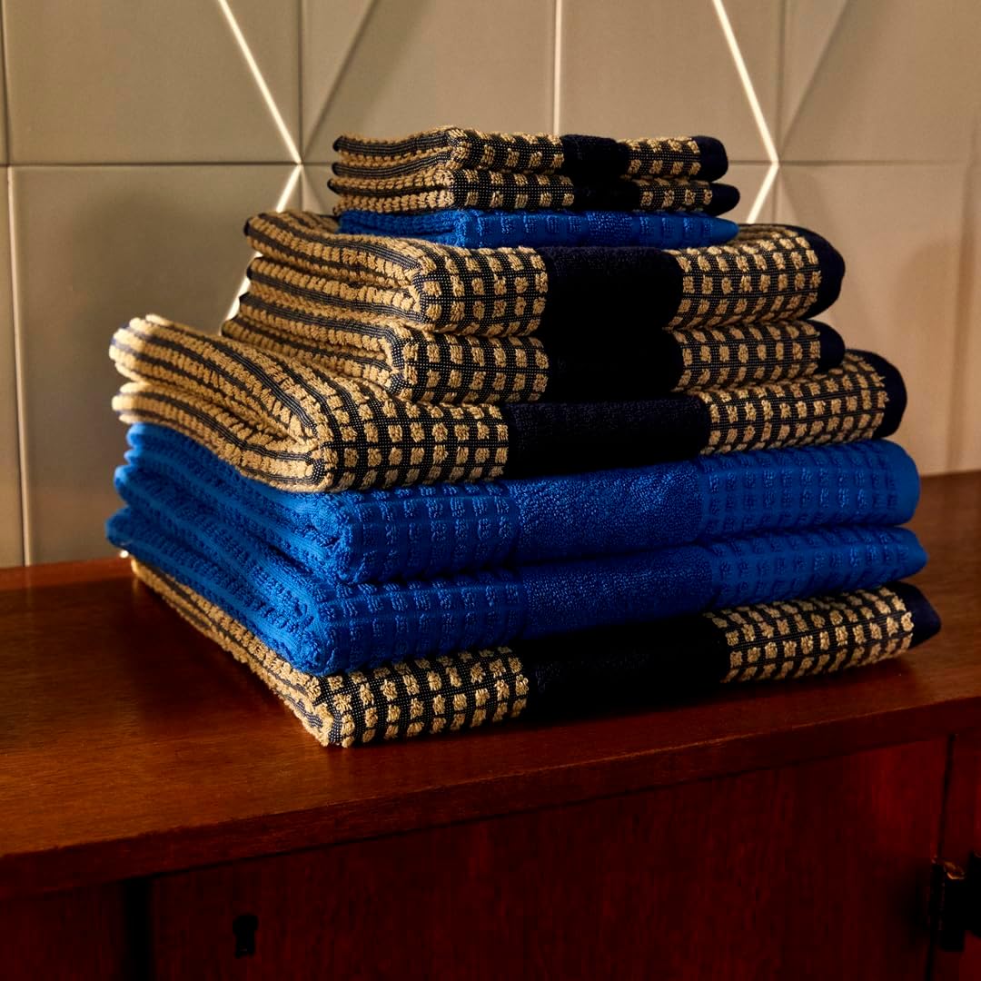 Juna Check Series Washcloth Dark BlueSand 12 x 12