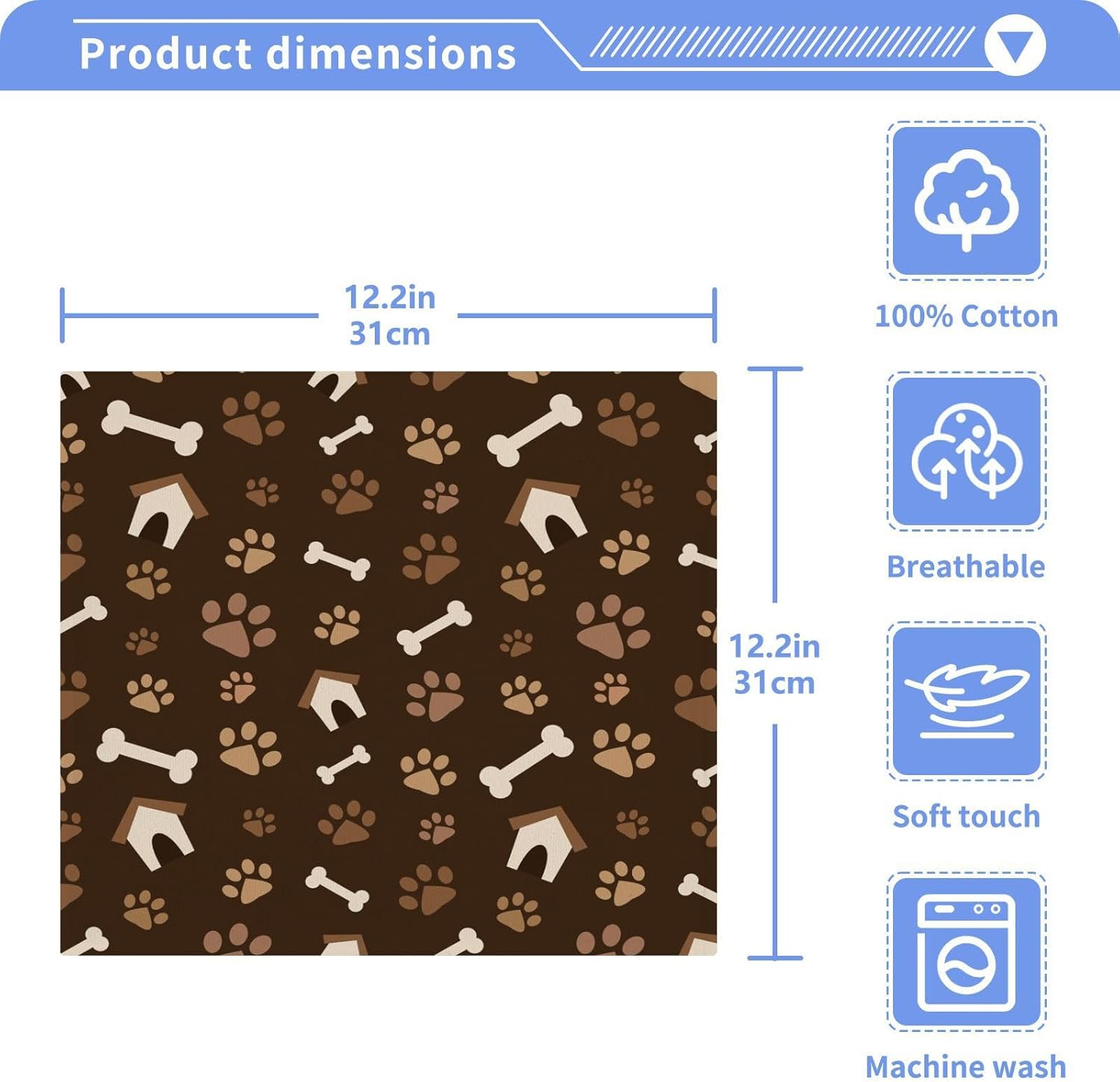 ALAZA Brown Footprints and Bones Washcloths Set 2 Pack