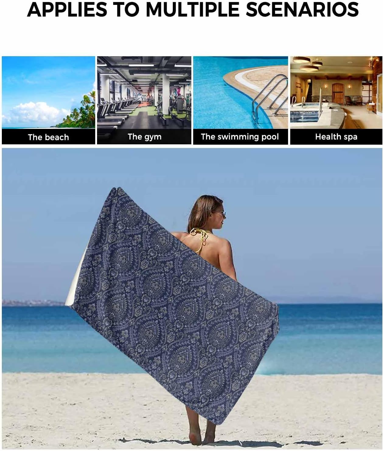 Navy Mandala Paisley Bathroom Towel Set
