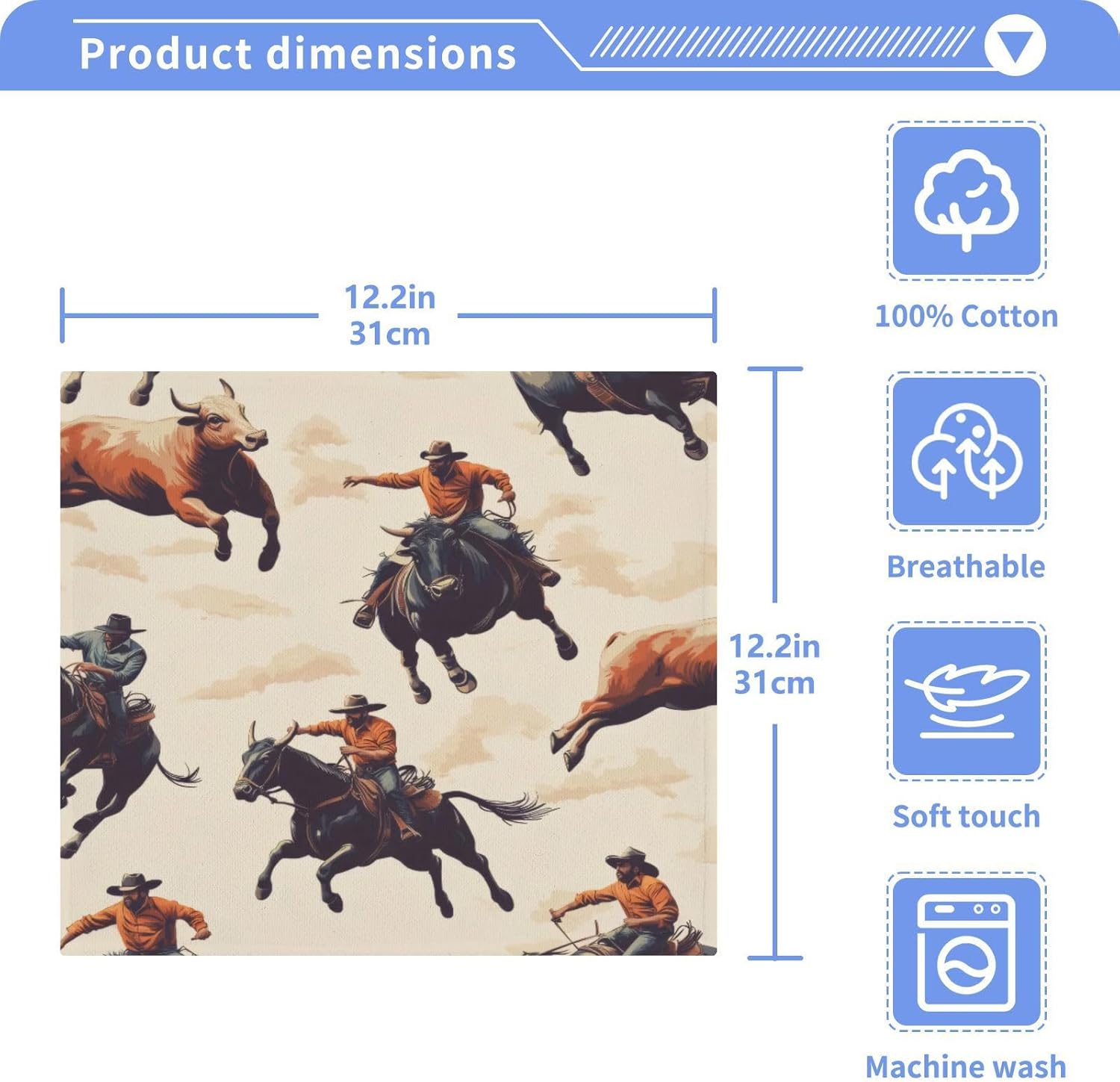 Kigai Cowboys Rodeo Face Towels Soft Absorbent 12x12