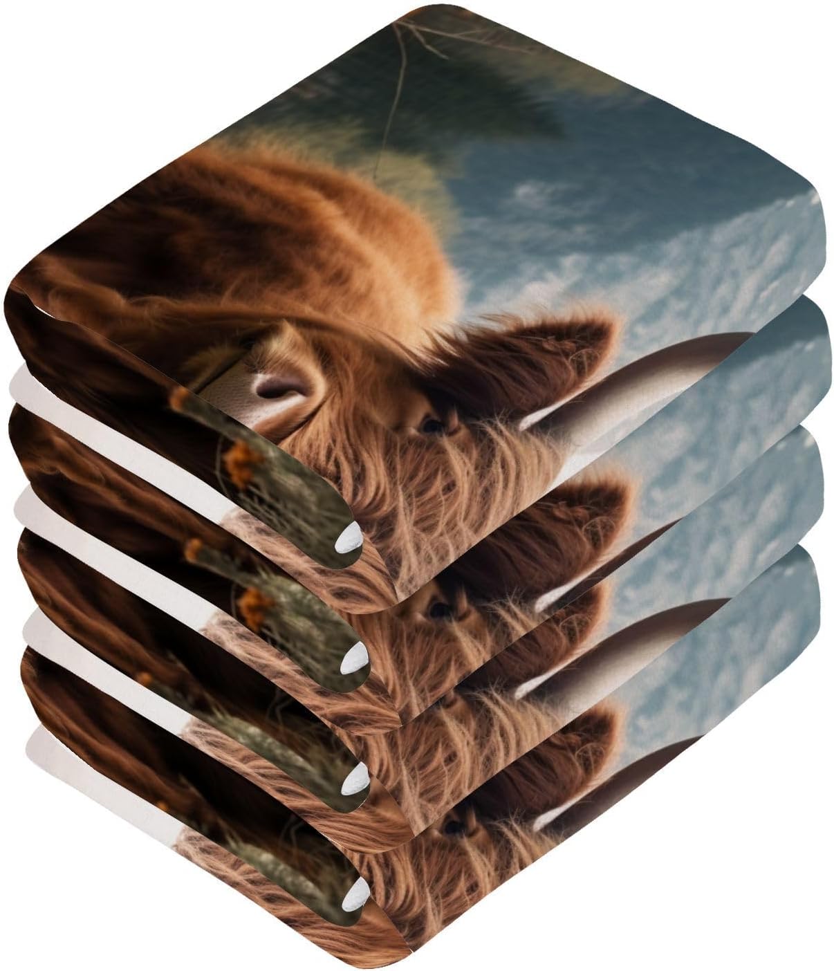 Highland Cow Washcloth Set - Soft AbsorbentReusable Facing Towel for Baby Family