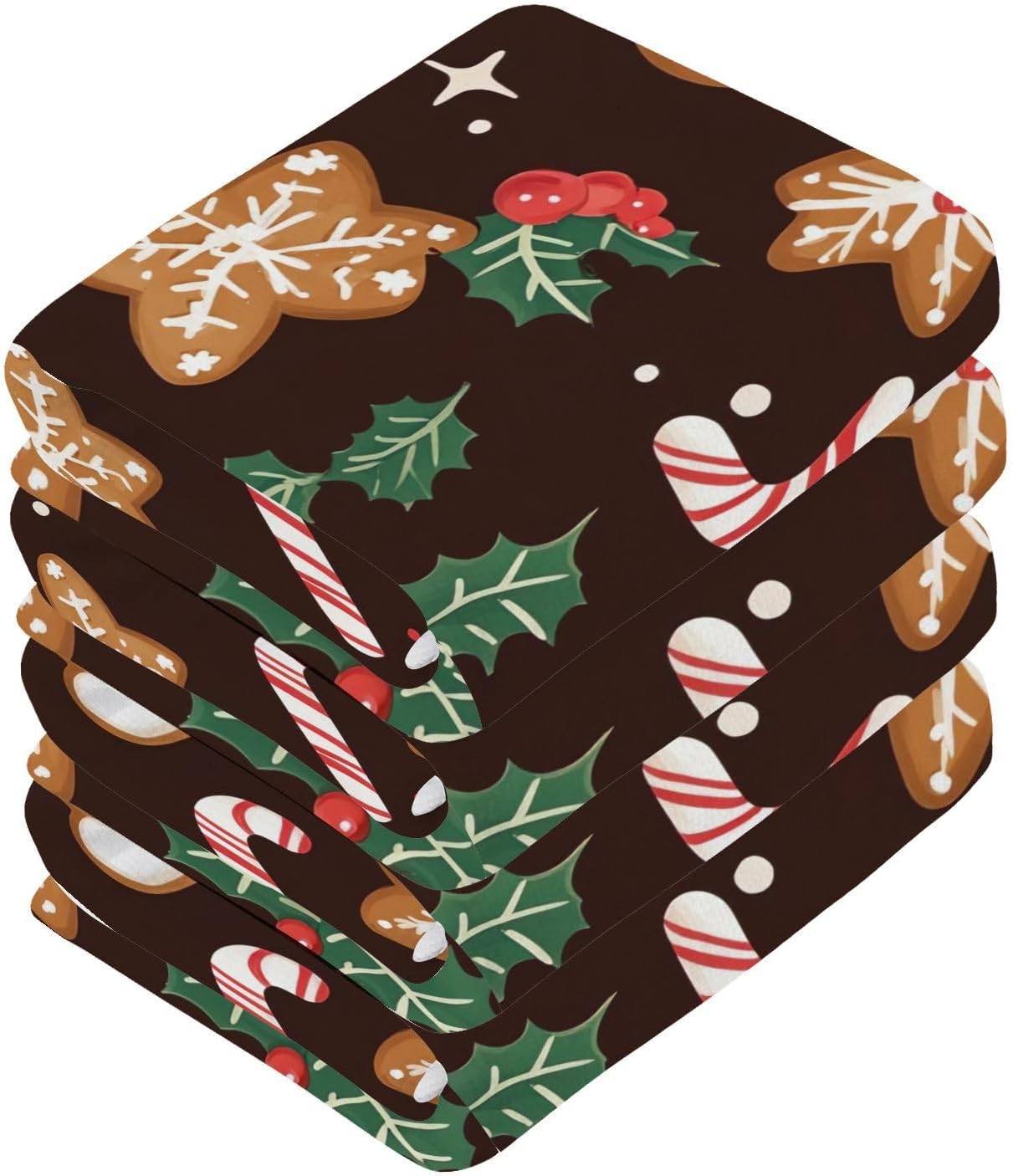 Kigai Christmas Cookie Washcloth Set Soft Absorbent Stylish for Home Travel