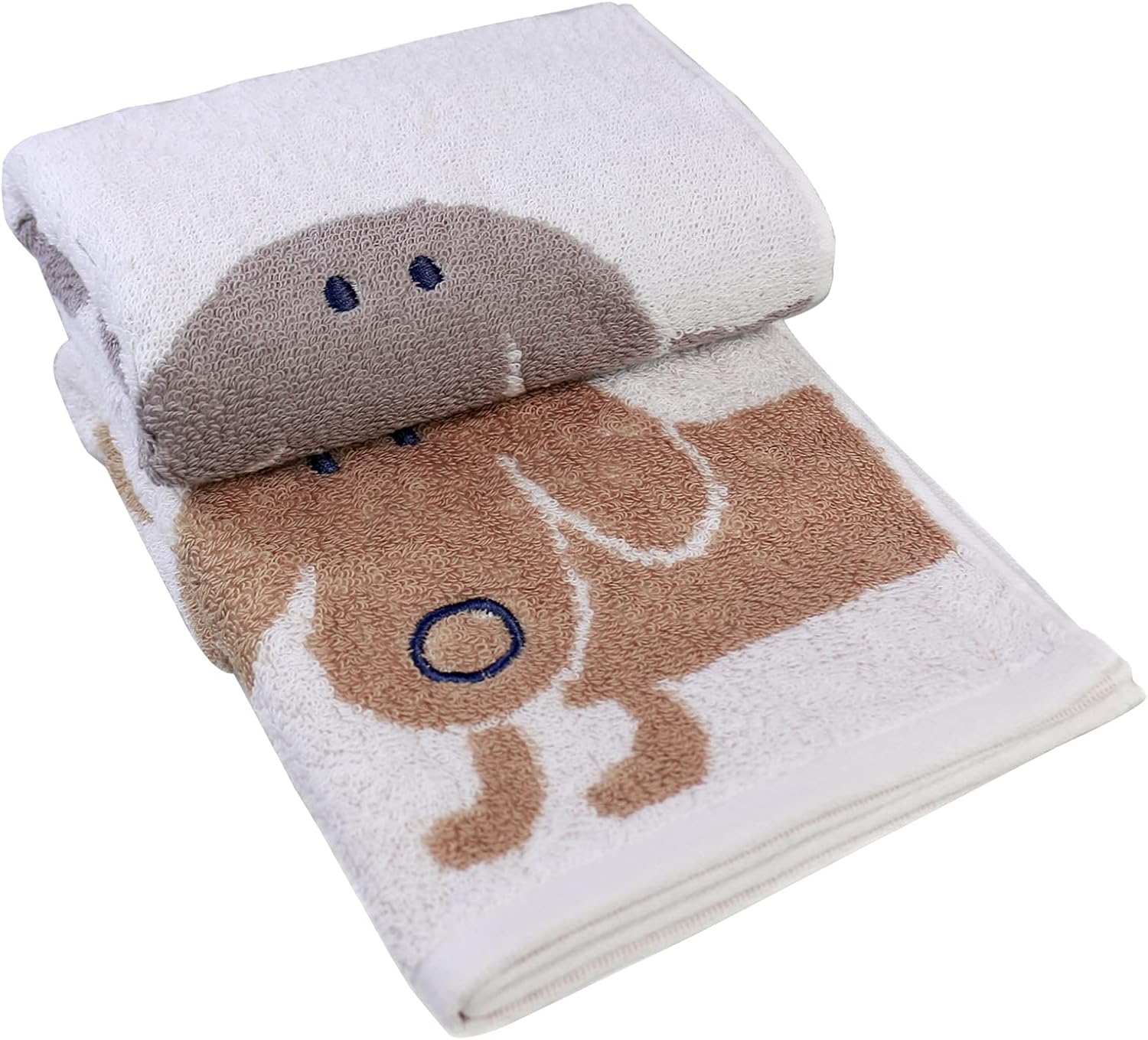 Kissvian 2 Pack Pure Cotton Hand Bath Towel Set with Cartoon Dog Pattern