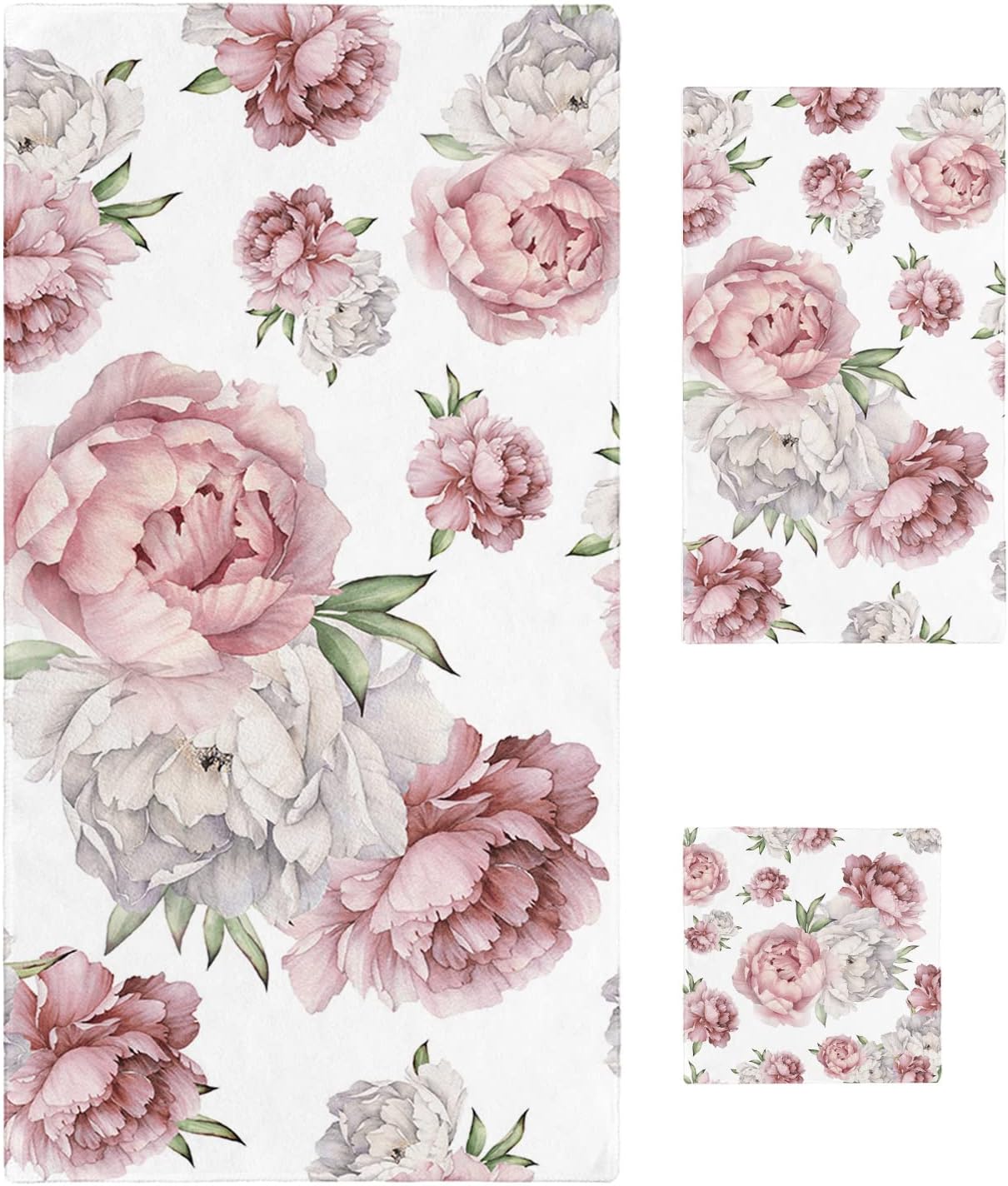 Shine-Home Red White Pink Floral Towel Set for Bathroom