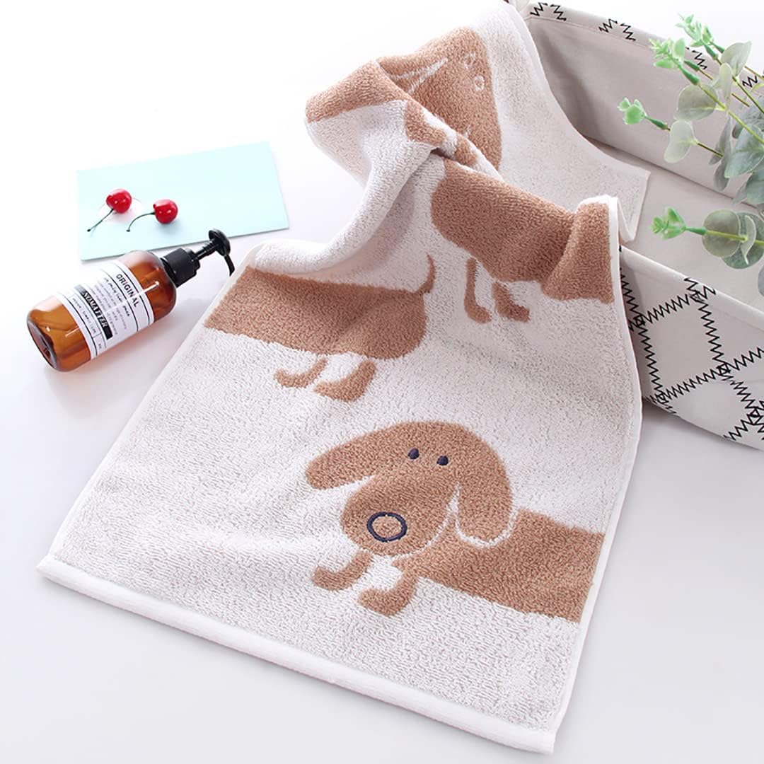 Kissvian 2 Pack Pure Cotton Hand Bath Towel Set with Cartoon Dog Pattern