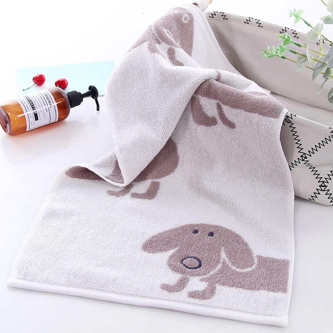 Kissvian 2 Pack Pure Cotton Hand Bath Towel Set with Cartoon Dog Pattern