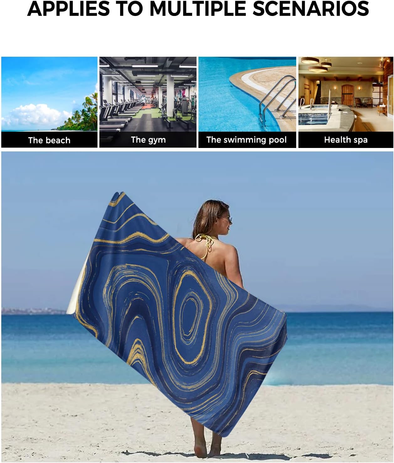 Marble Blue Bath Towels Set - Luxurious Soft Microfiber for Home Gym
