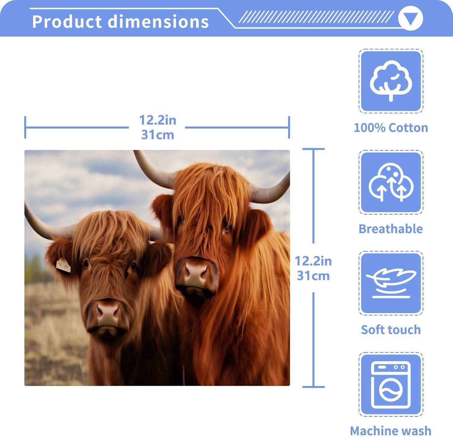 Highland Cow 2-Pack Washcloth 12x12