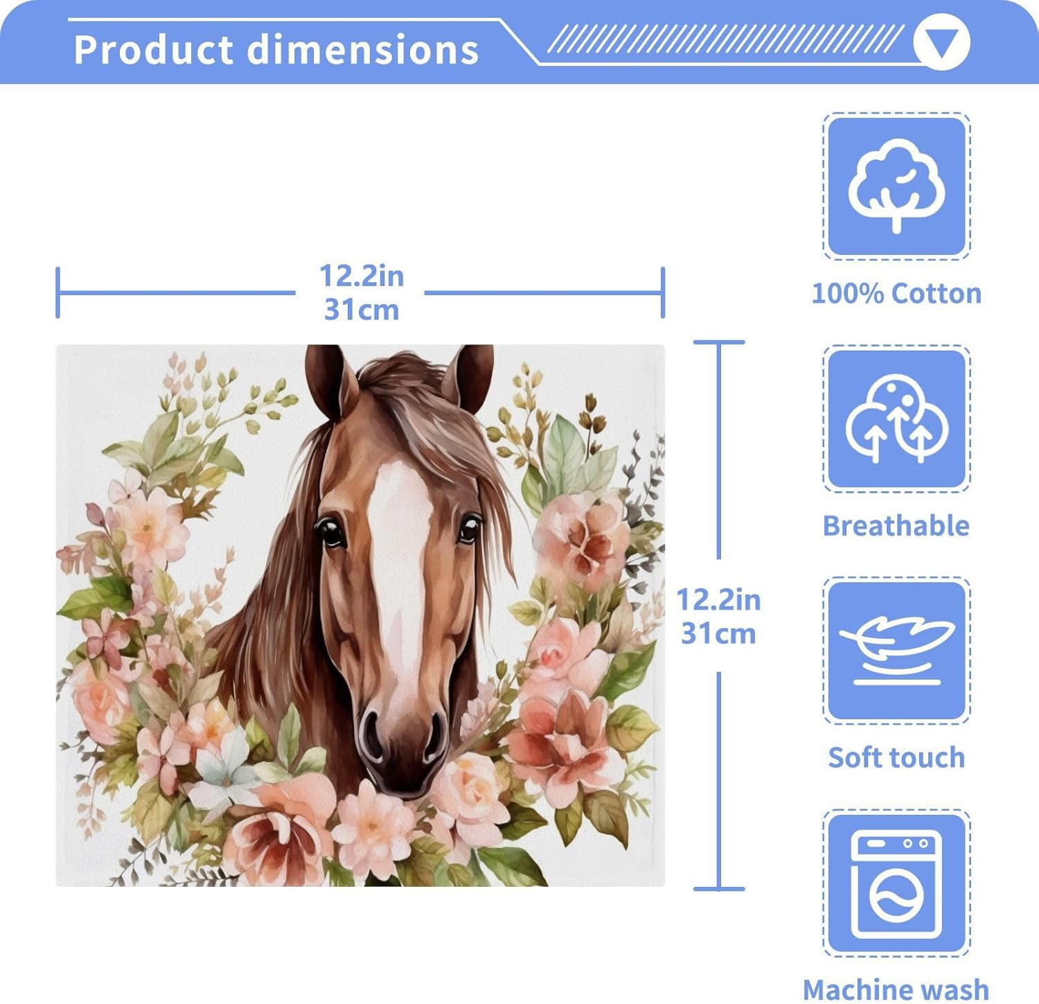 ALAZA Horse with Flowers Washcloths 12x12 2 Pack