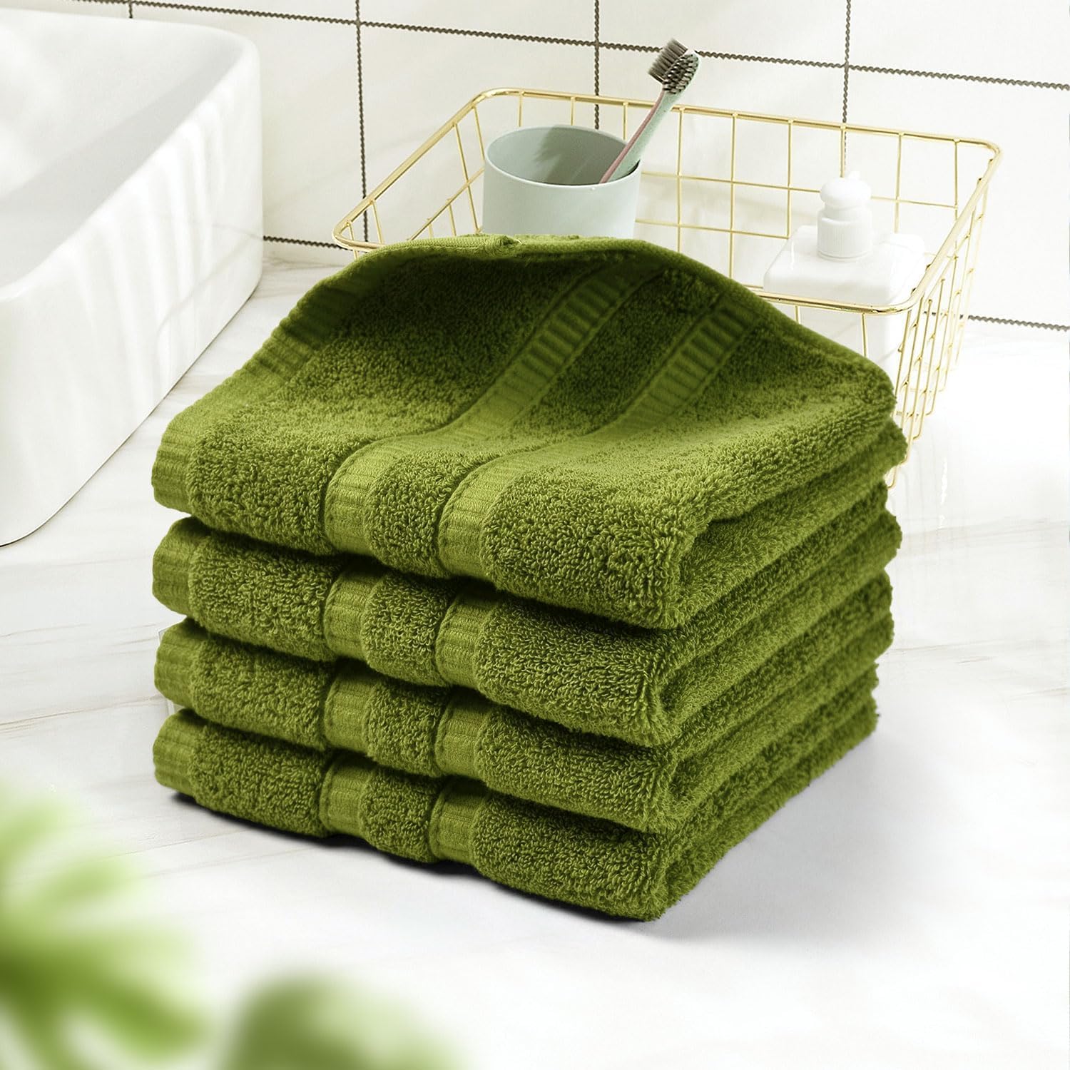 Luxurious 100 Cotton Washcloths Ultra Soft Absorbent Moss Green