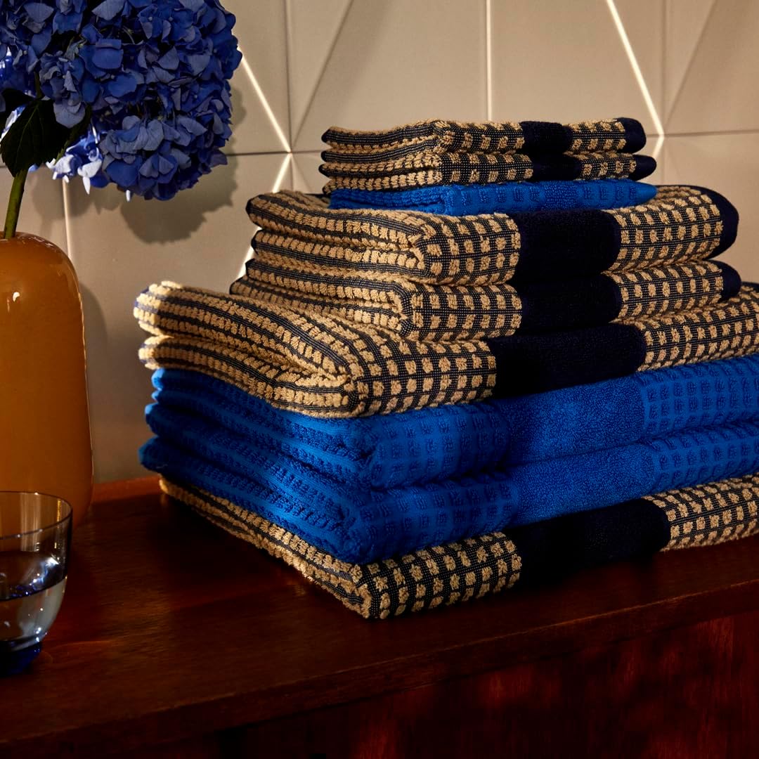 Juna Check Series Washcloth Dark BlueSand 12 x 12