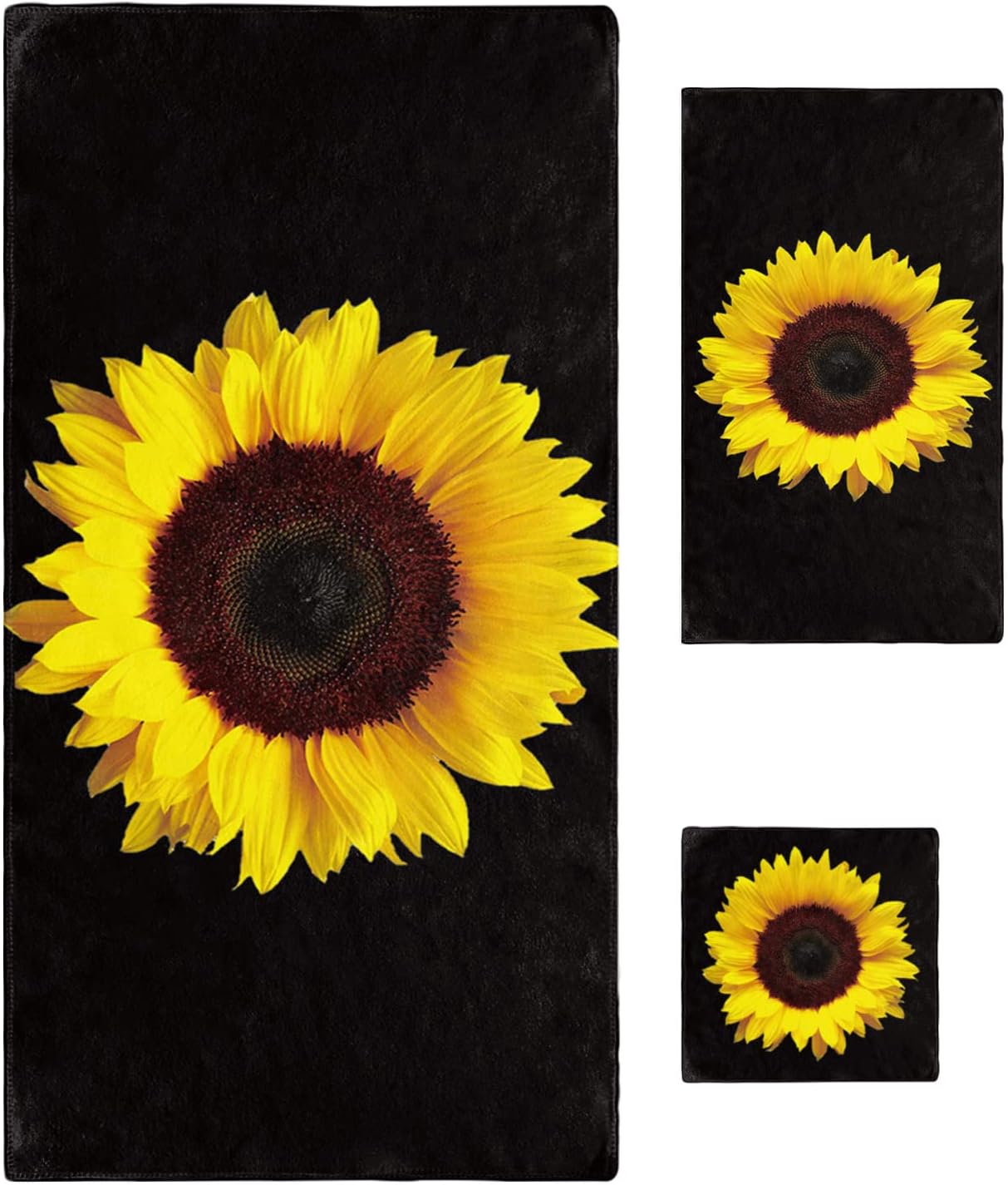 Luxury Black Sunflower Towel Set for Home Kitchen