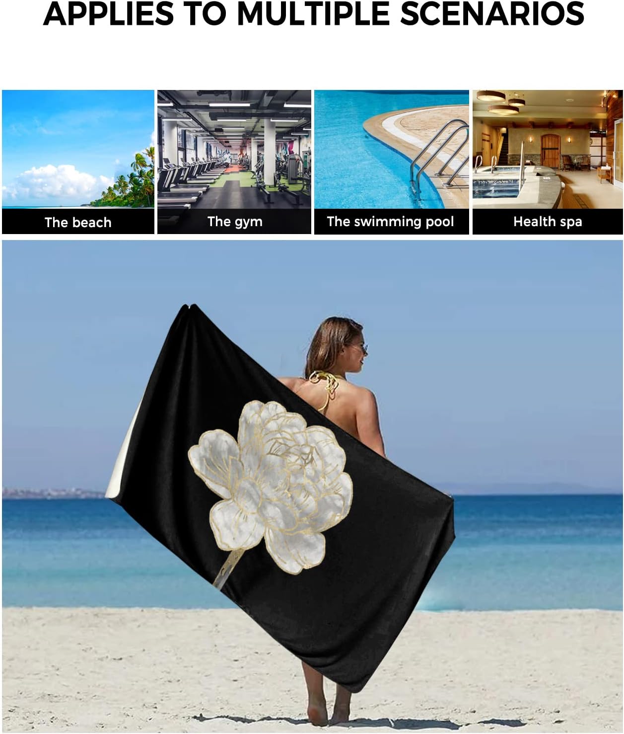 Abstract White Floral Towel Set for BathroomKitchen and More