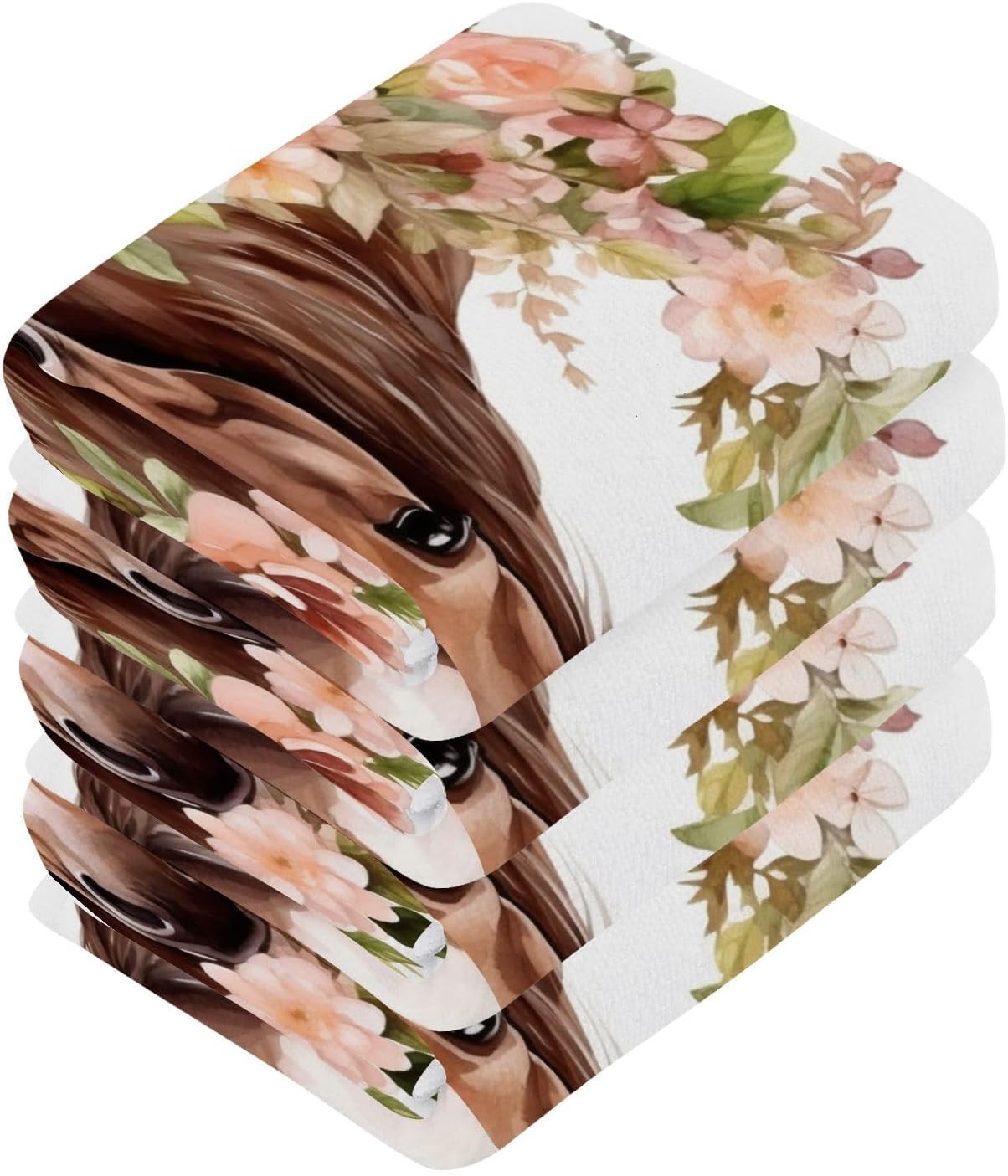 ALAZA Horse with Flowers Washcloths 12x12 2 Pack