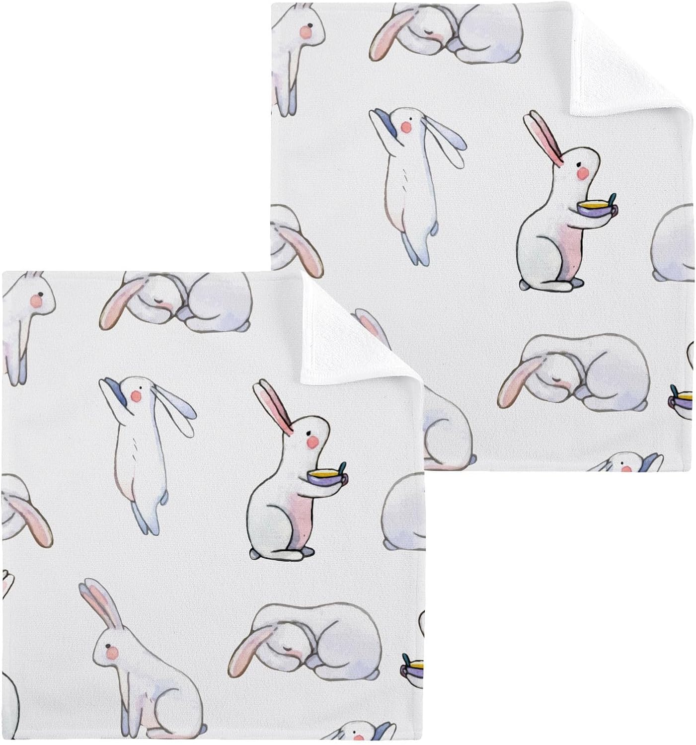 ALAZA Watercolor Rabbits Animal Bunny Towels Set