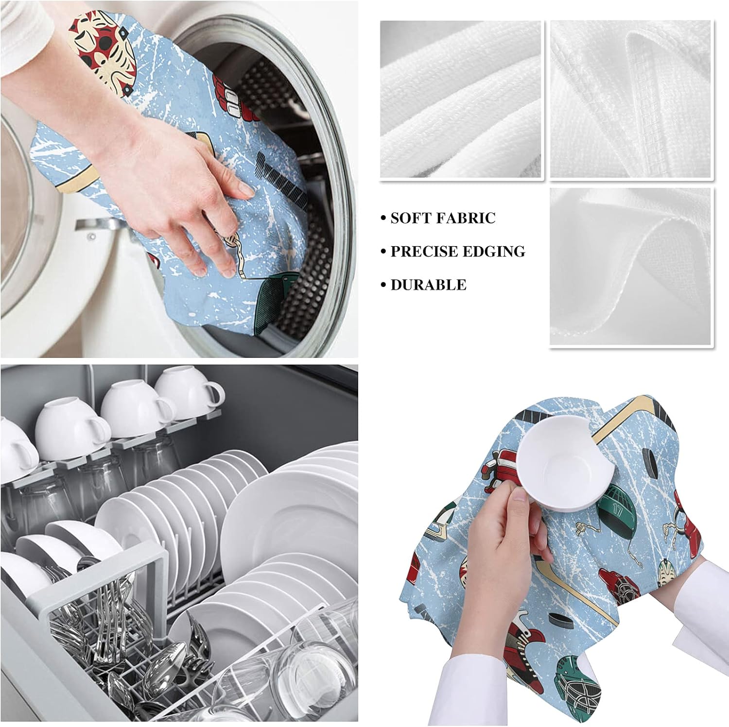 2Pack Microfiber Kitchen Towels with Sport Hockey Pattern