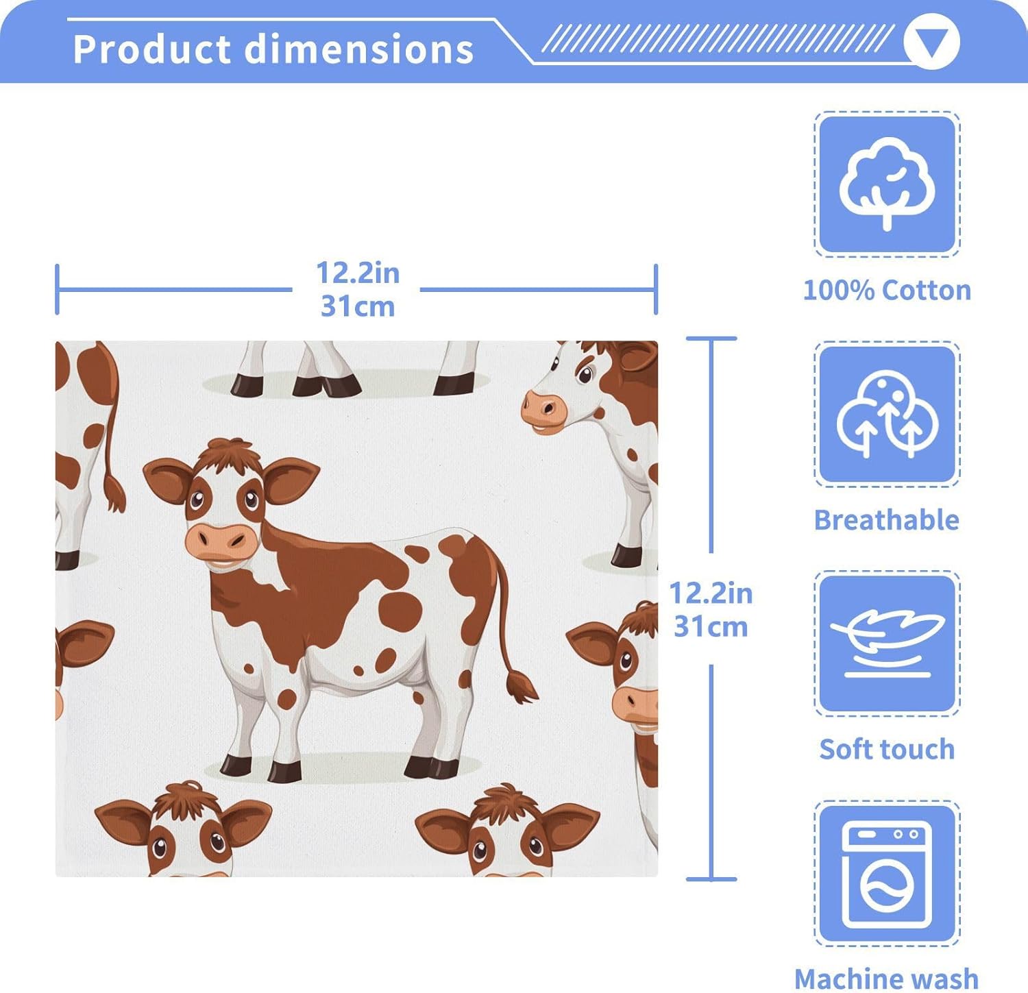 Bulletgxll 2-Piece Cow Print 12x12 Inch Washcloths