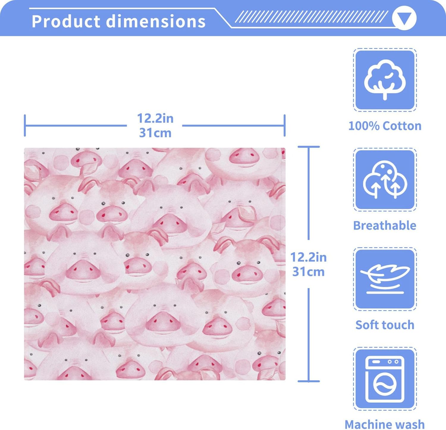 Cute Pigs Xigua Washcloth Set - 2-12 Pcs 12x12in Washable Durable