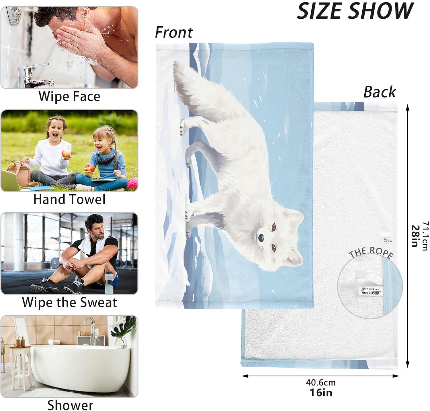 Fox White Snow Hand Towels High-Quality Cotton Washcloths for All Uses