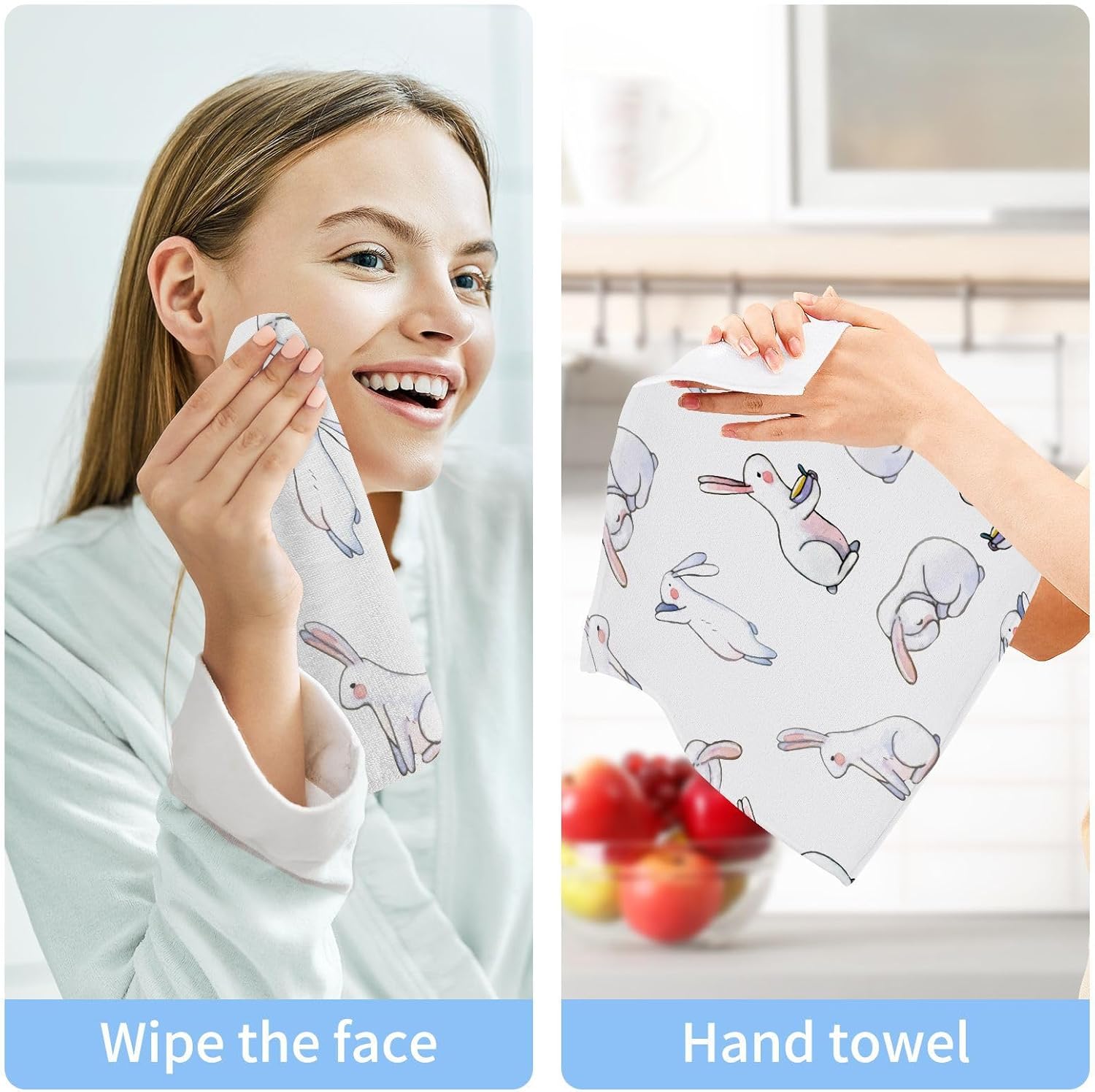 ALAZA Watercolor Rabbits Animal Bunny Towels Set
