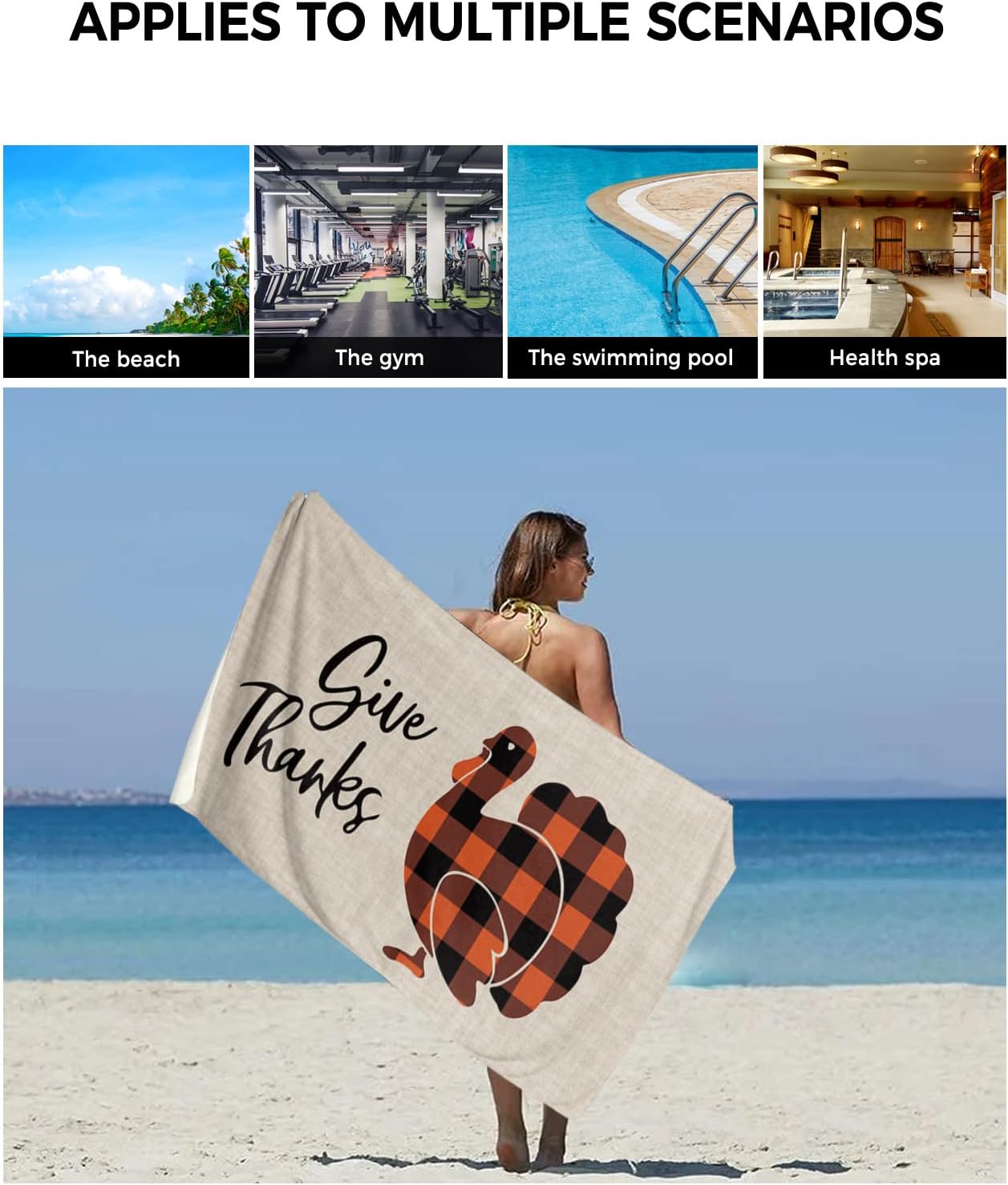 ZOE GARDEN Black Orange Check Turkey Towel Set 3-PC