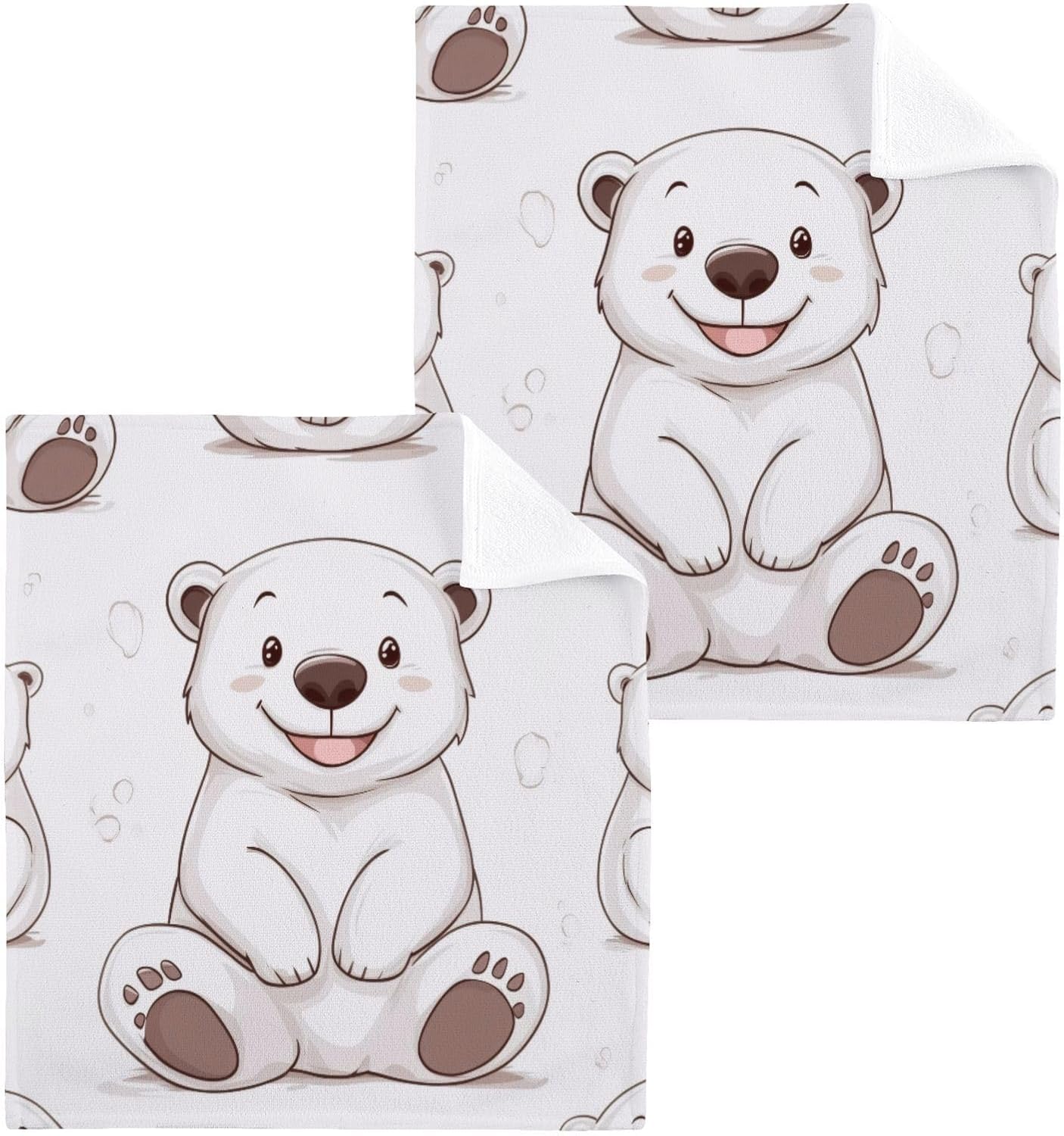 Msyxl Cute Polar Bear Washcloth 2-Pack 12x12in Soft Cotton