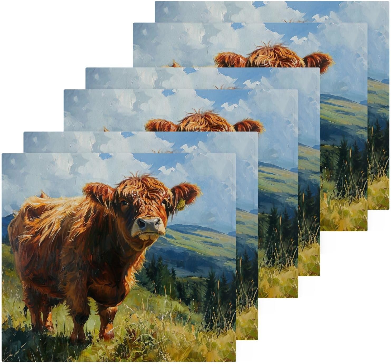 Highland Cow Washcloth Set Soft 12x12 Reusable Bath Towels for Home Travel