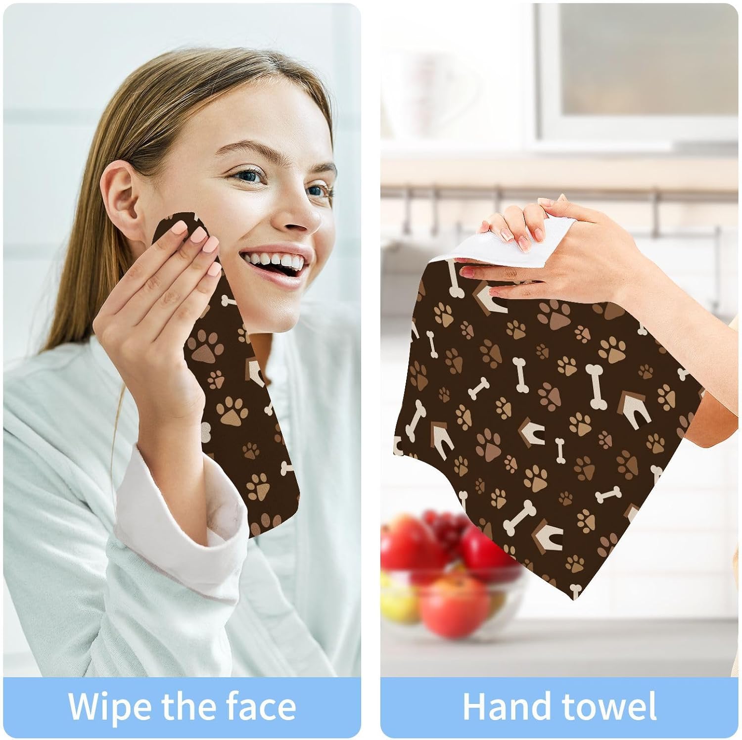 ALAZA Brown Footprints and Bones Washcloths Set 2 Pack