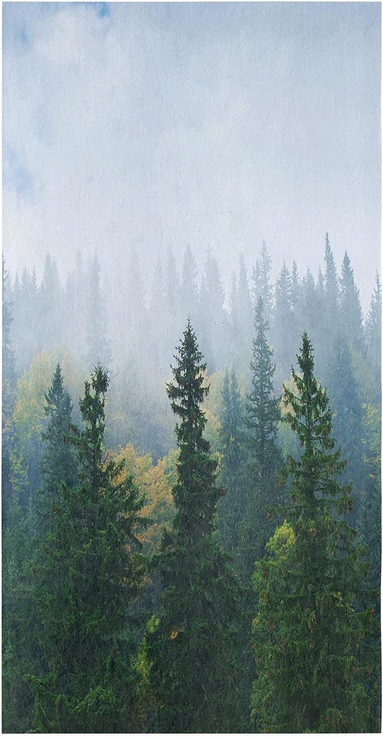 2Pack Microfiber Kitchen Towels autumn forest misty landscape 18x28 inch