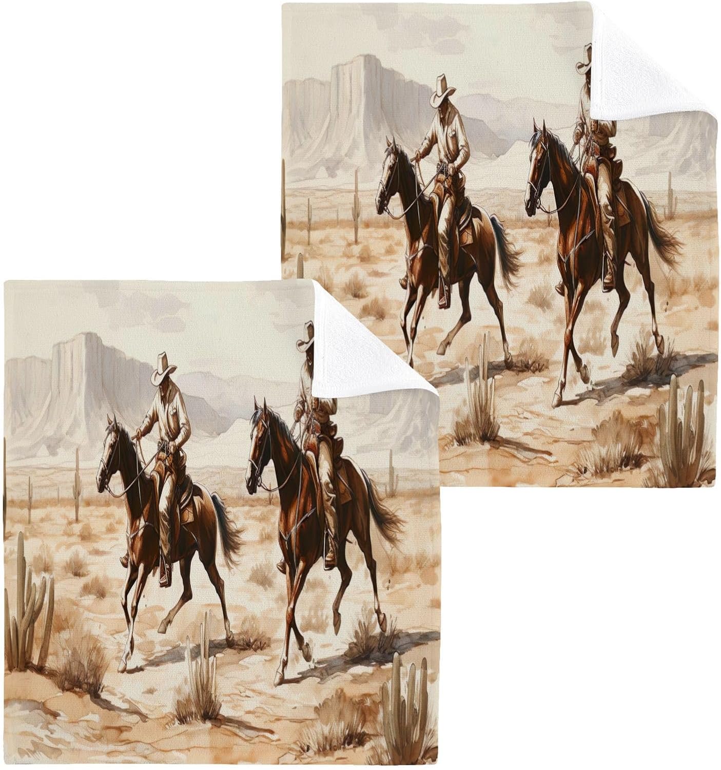 Desert Cowboy Washcloth Set - 12x12 Soft Cotton Reusable Face Hand Towels