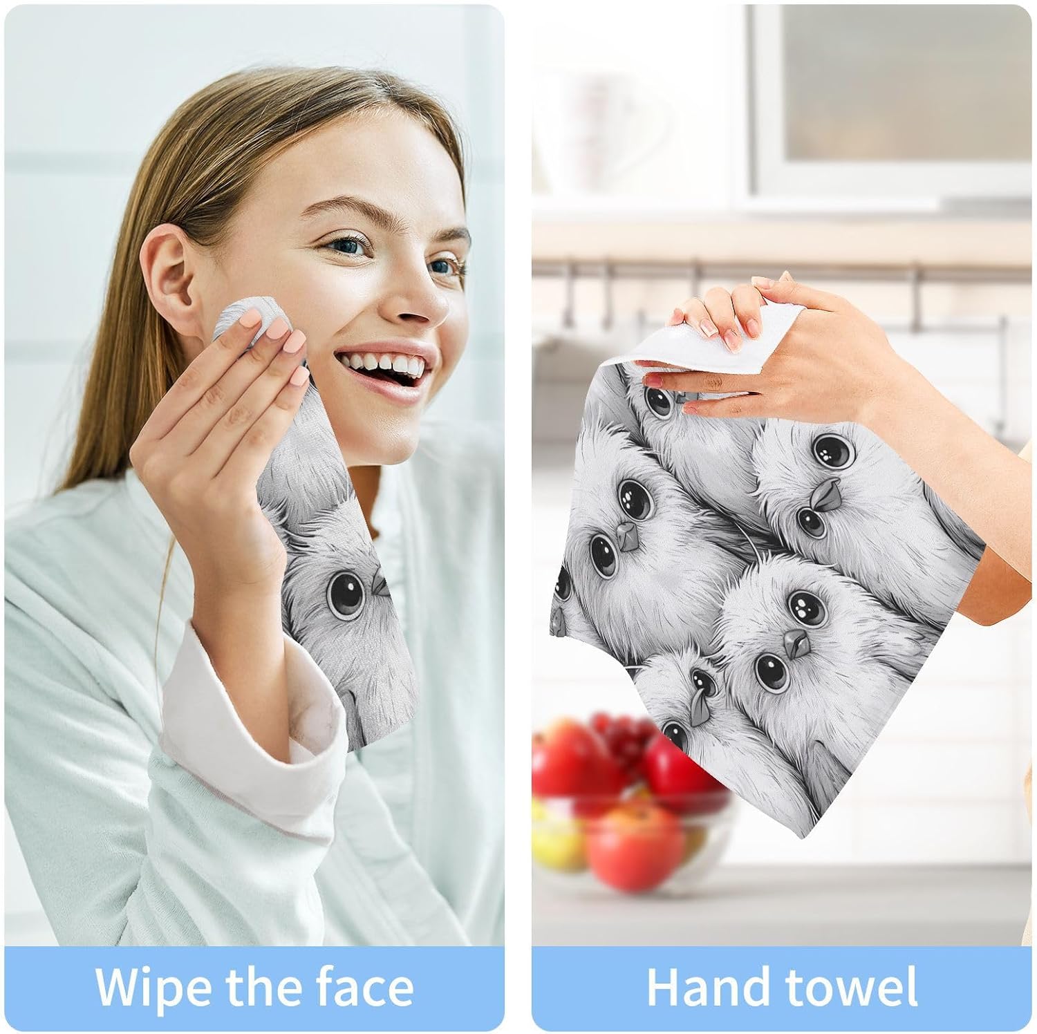Msyxl 2-Piece Birds Pattern Washcloths Soft Cotton Face Body Towels