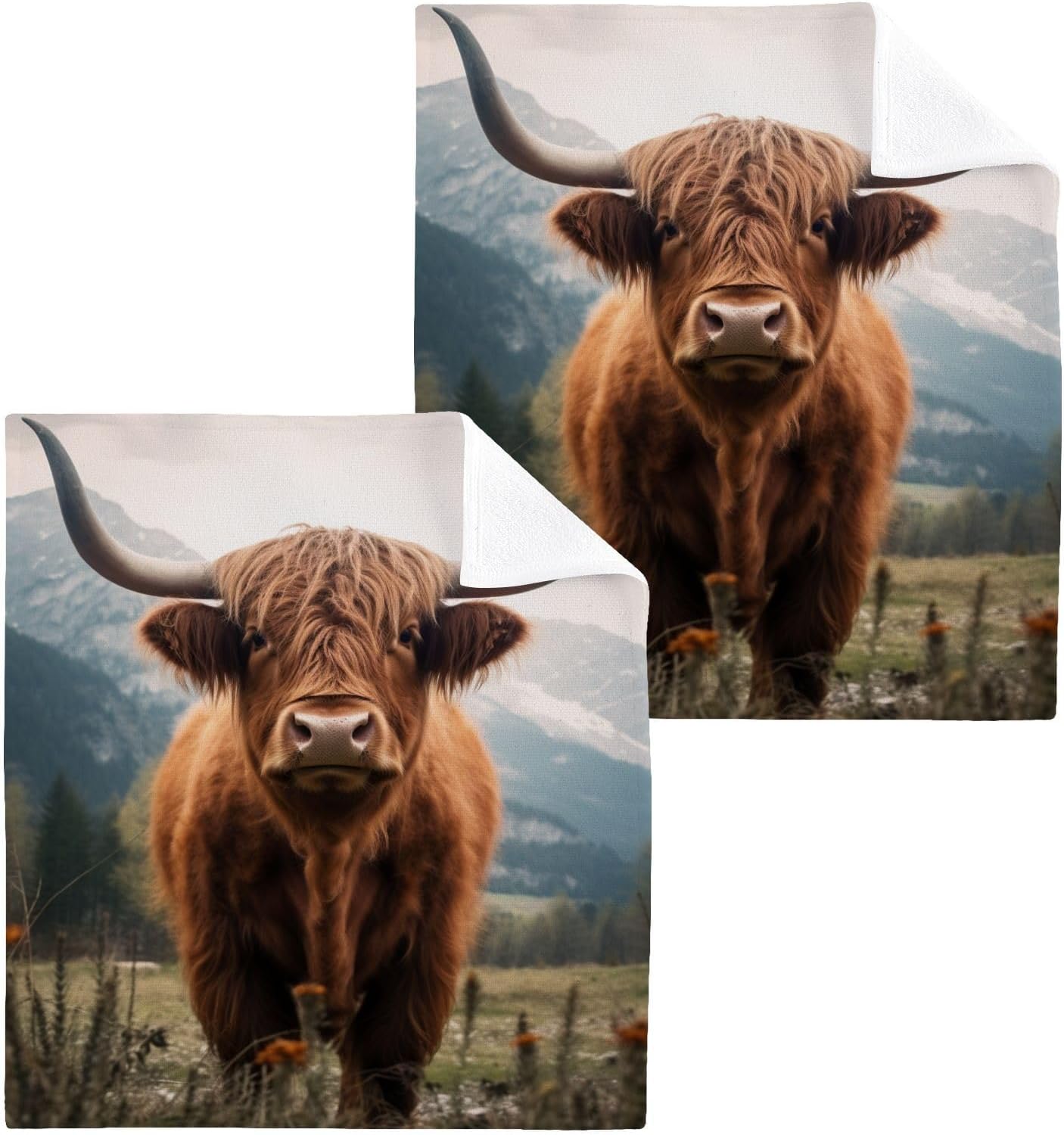 Highland Cow Washcloth Set - Soft AbsorbentReusable Facing Towel for Baby Family
