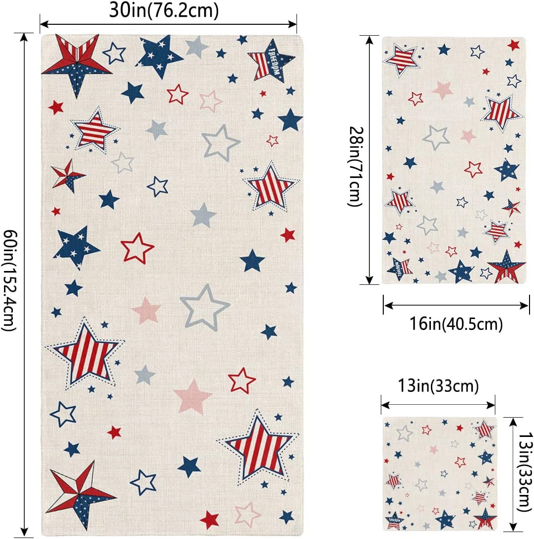 Anzona 4th of July Blue Red Star 3-Piece Bath Towels Set