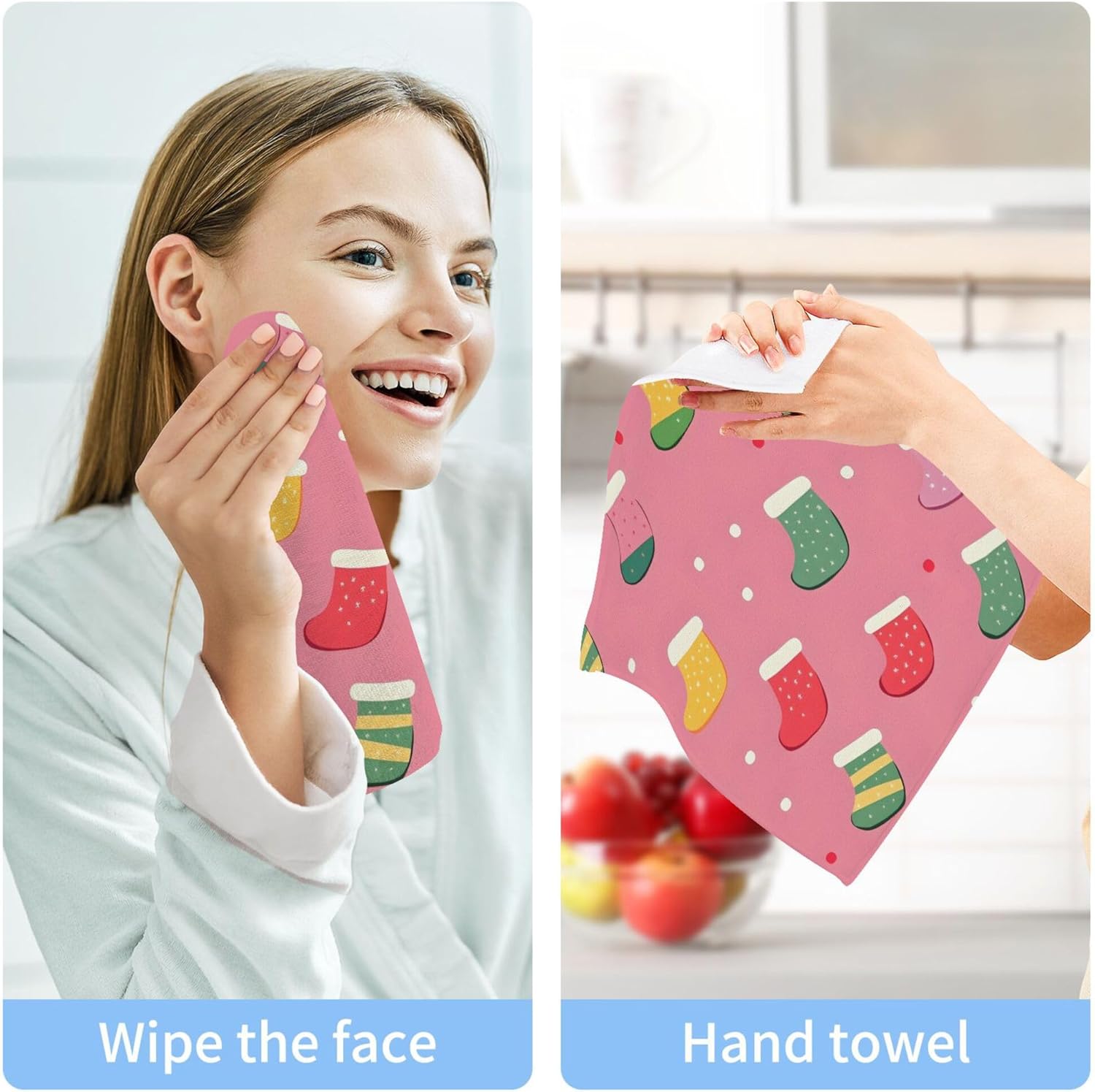 Xigua Christmas Socks Washcloths Set - Multi-Purpose 2-12 Pack - Fast Drying Stylish