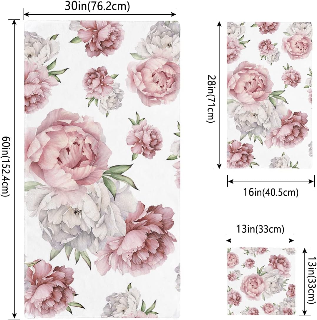 Shine-Home Red White Pink Floral Towel Set for Bathroom