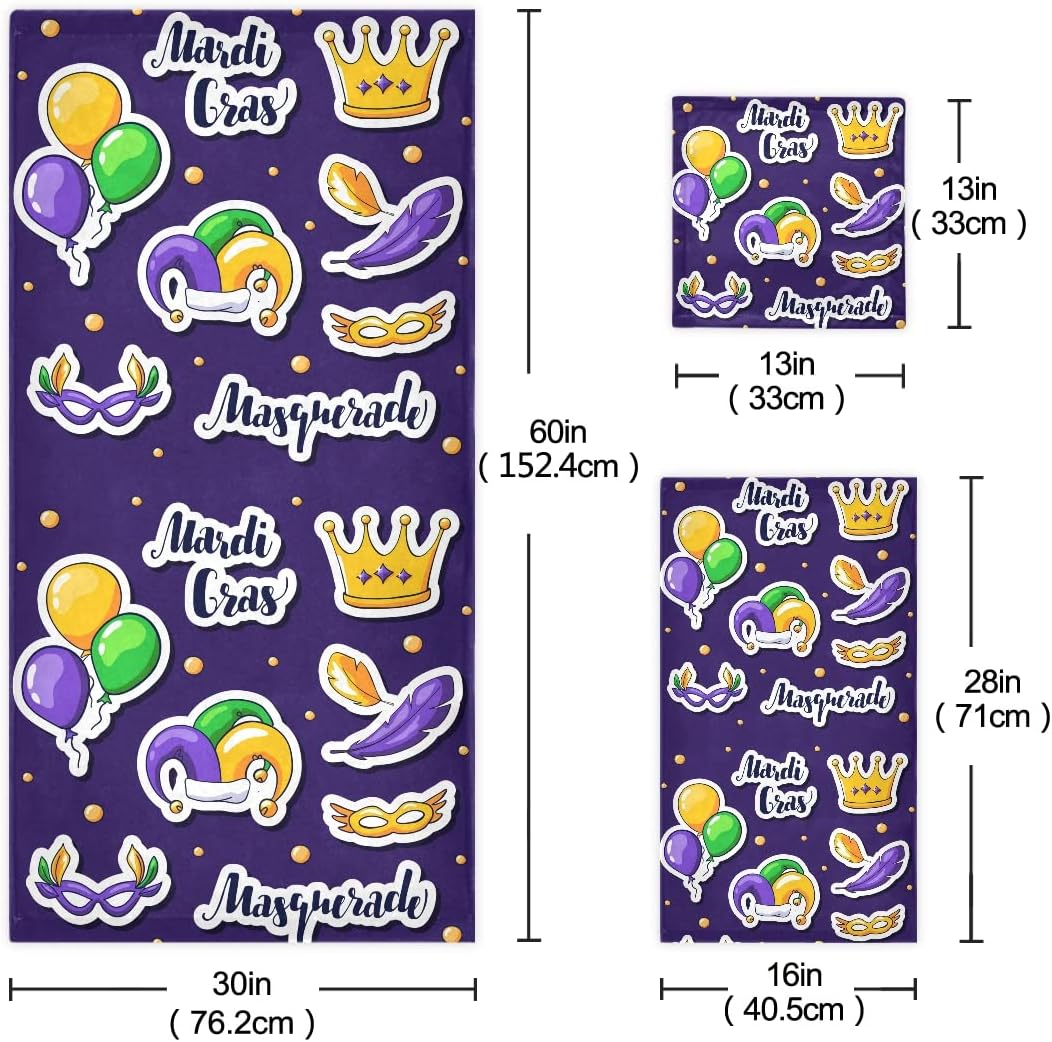 DOMIKINGMardi GrasStickers Bath Towels Set