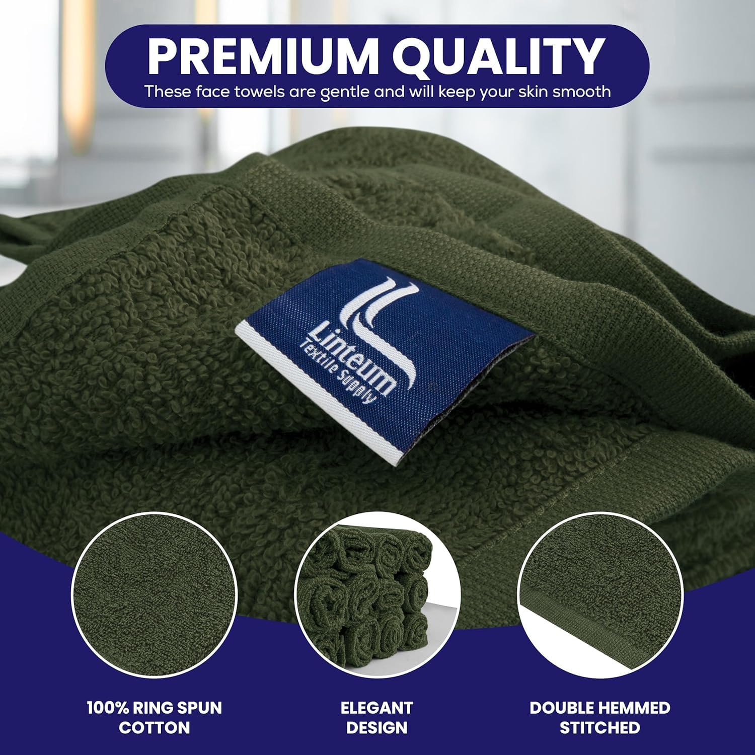 12x12 Premium Washcloth Set Zero Twist 100 Ring Spun Cotton Army Green
