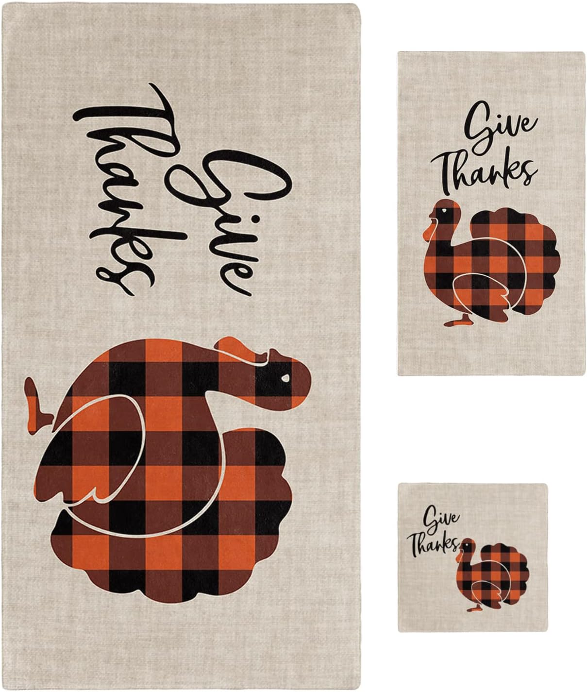 ZOE GARDEN Black Orange Check Turkey Towel Set 3-PC