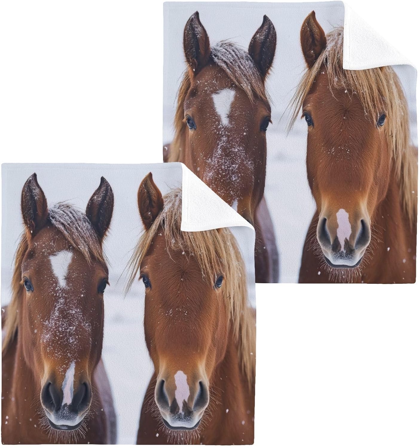 Heads-Up on a Gdeal Two Wild Horses 12x12 Cotton Washcloths