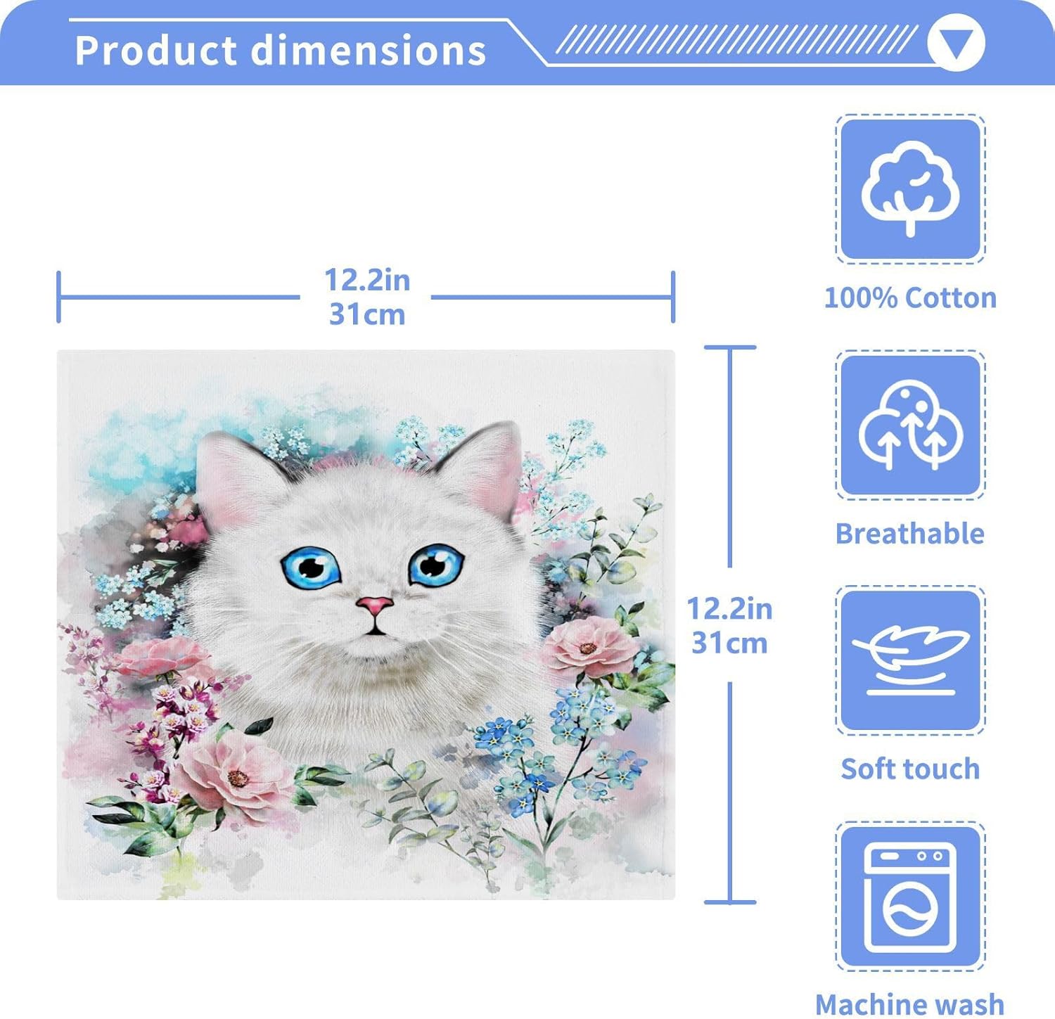 Cute Soft 12-inch Cotton Cat Towels for Home Travel