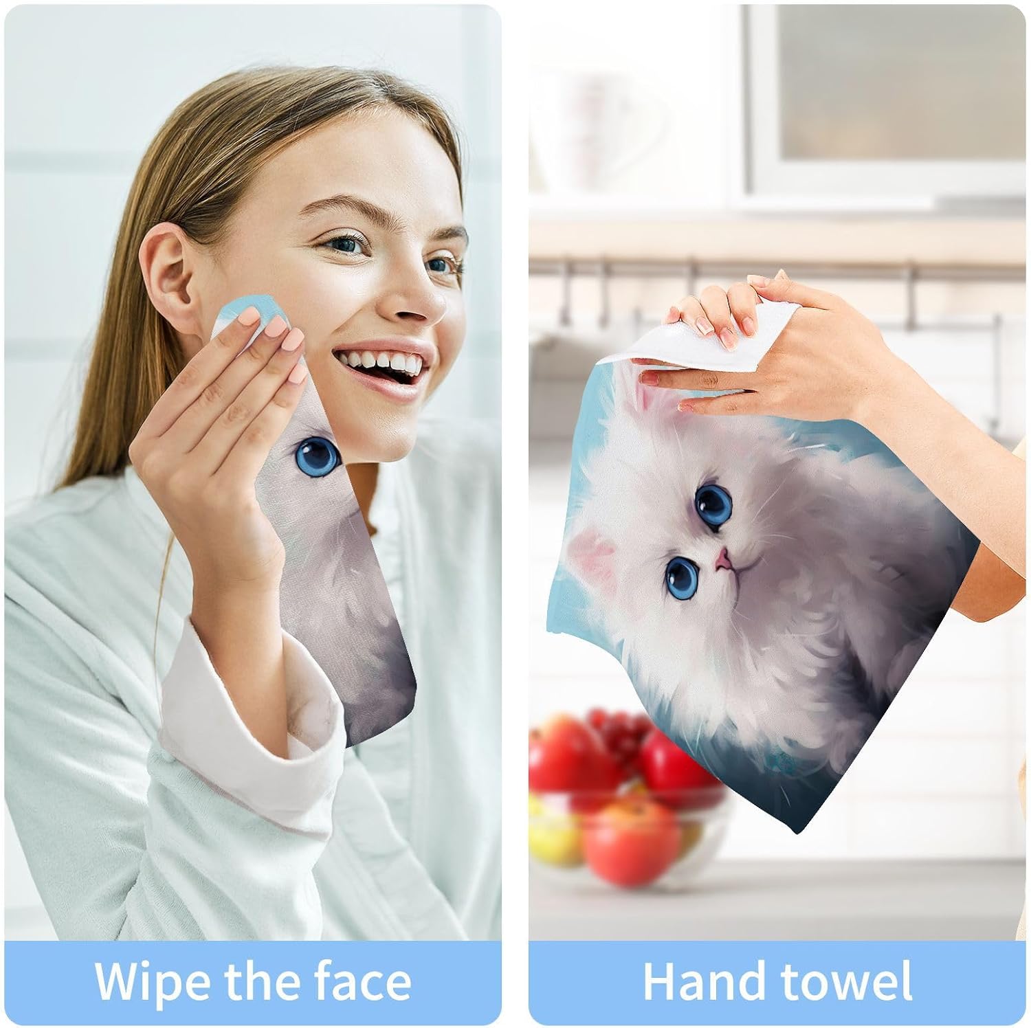 Kigai Cute Cat Washcloths Soft Quick-Dry Premium Face Towels