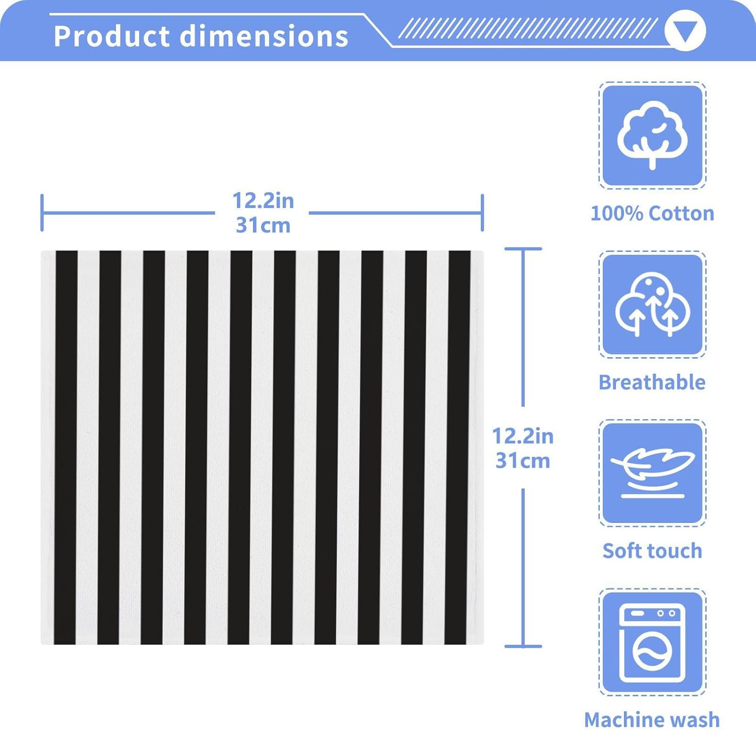 Xiguous Black and White Stripes Washcloths Soft Absorbent and Durable 12x12 Towels