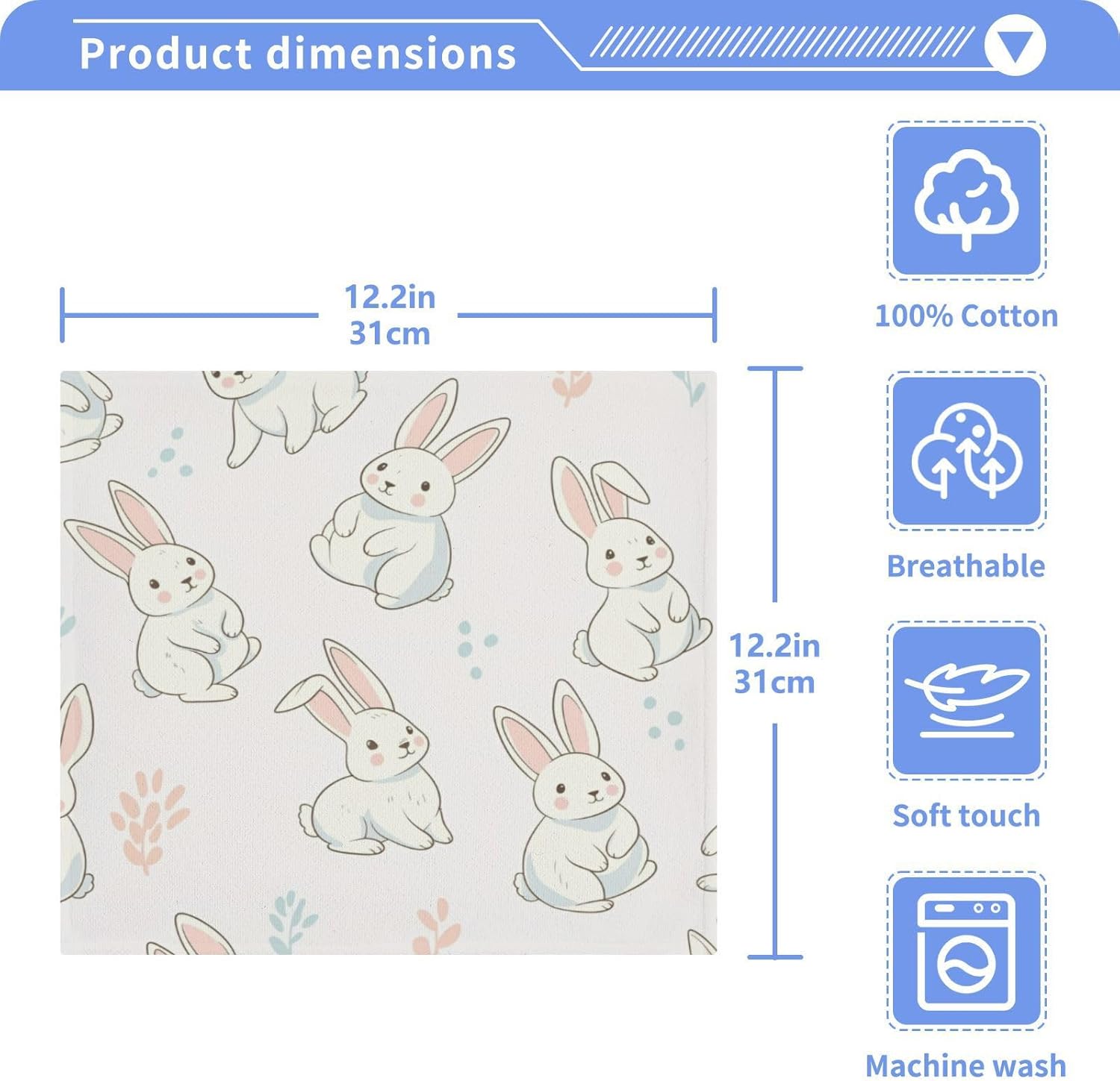 2-Pack Cute Rabbit Washcloth for Bathroom 12x12in Soft Cotton Towels
